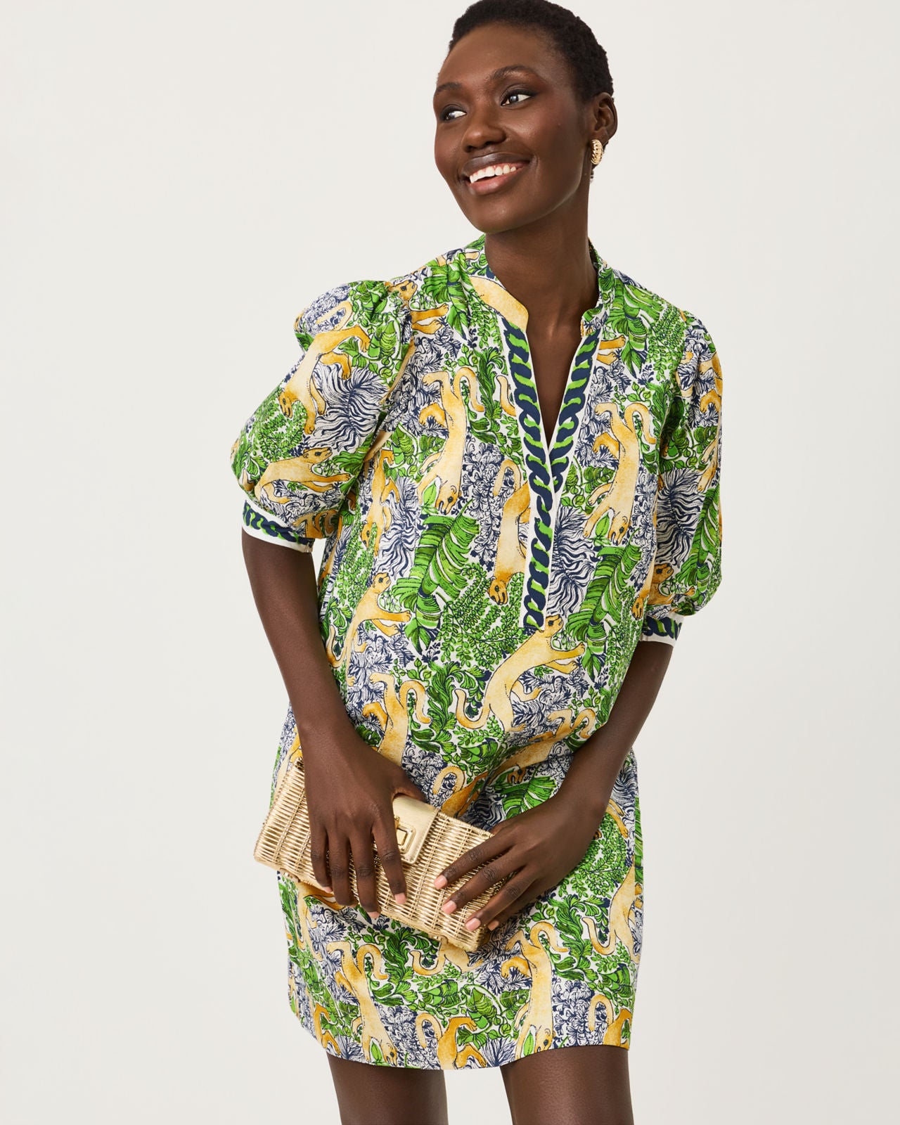 Mialeigh Elbow Sleeve Dress In Palm Prowl