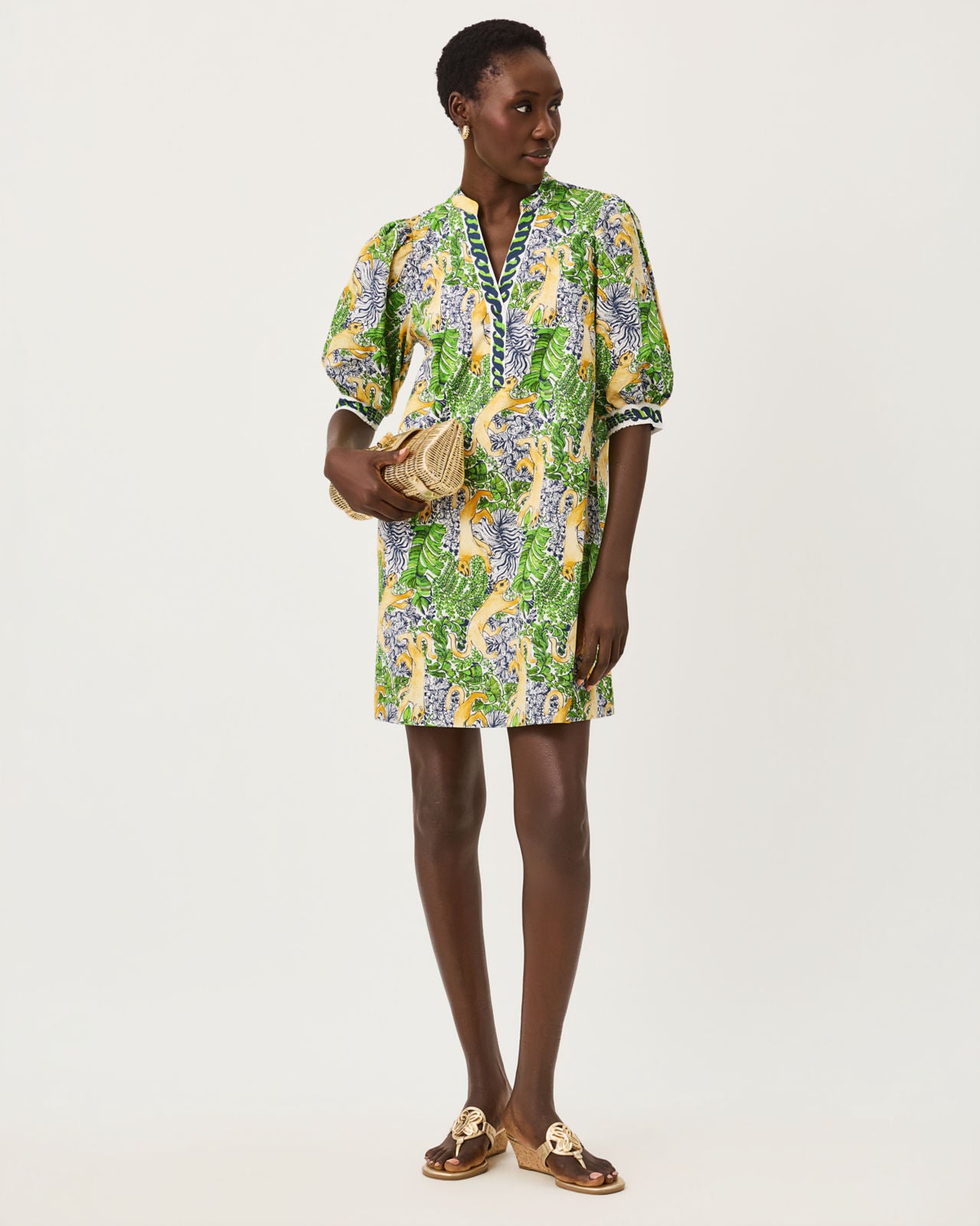 Mialeigh Elbow Sleeve Dress In Palm Prowl