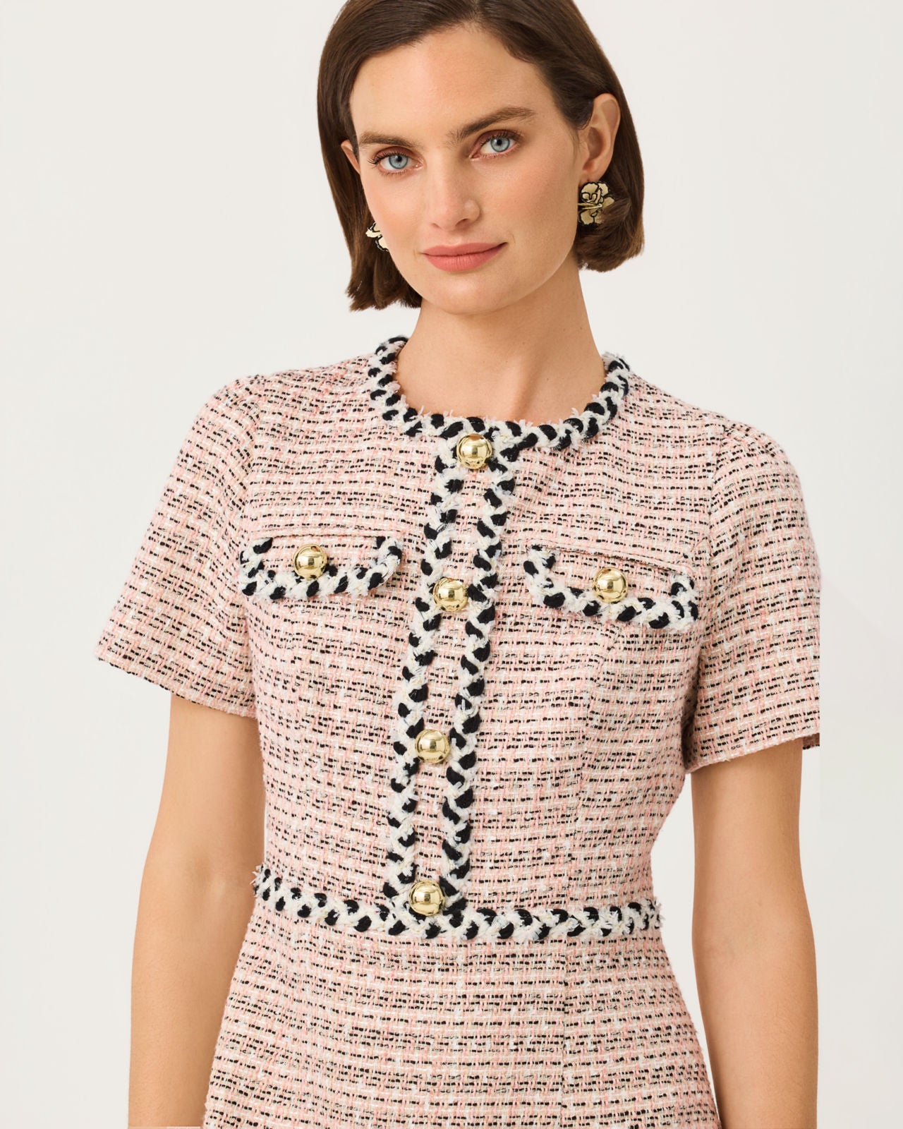 Bernette Short Sleeve Boucle Shift Dress In Ribbon Stripe Boucle