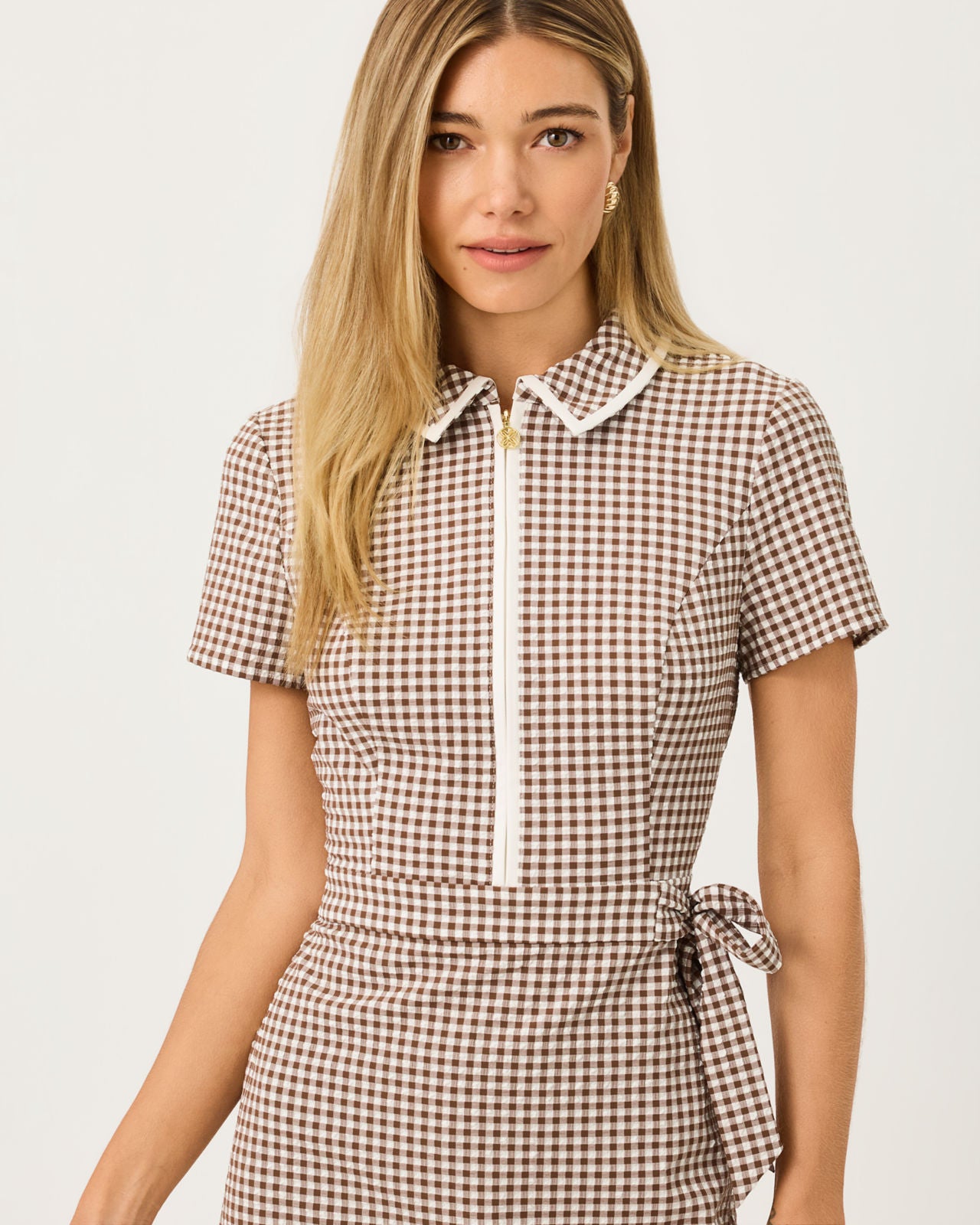 Kathy Short Sleeve Tie Dress In Cocoa Beach Gingham
