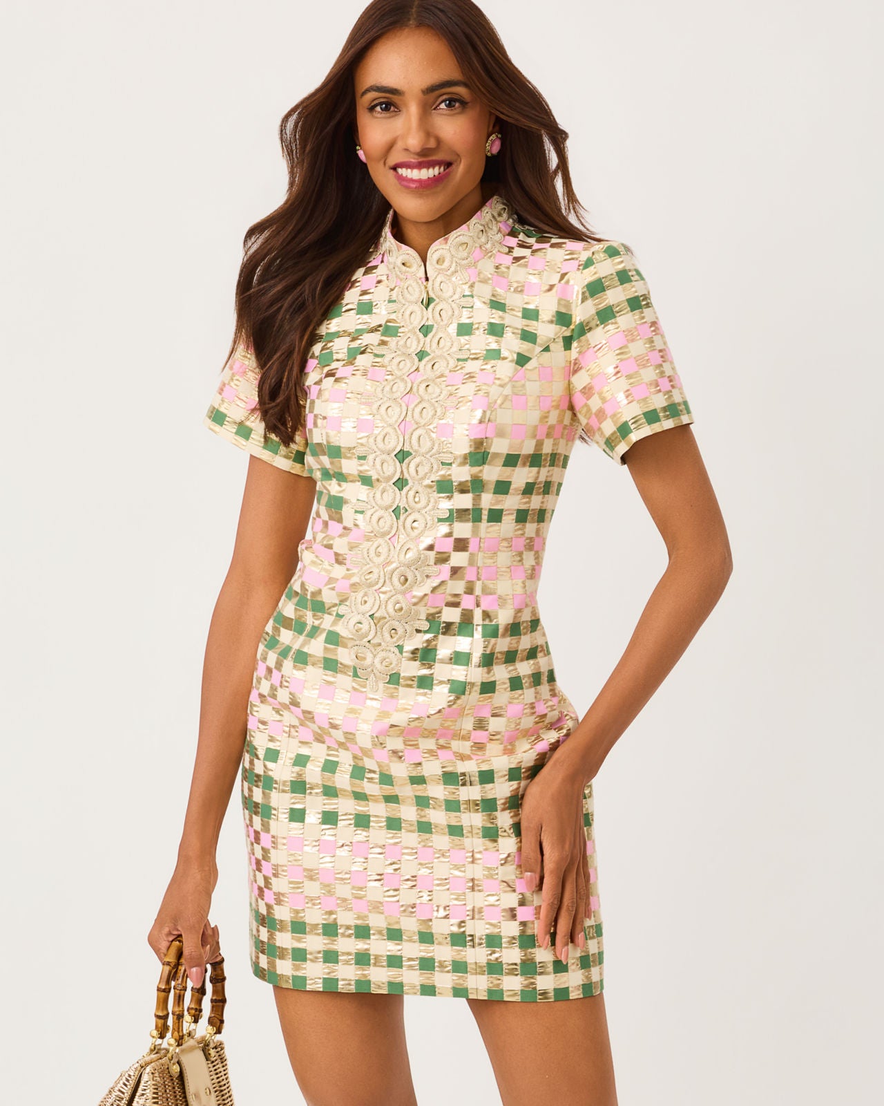 Carty Jacquard Shift In Golden Gingham Jacquard
