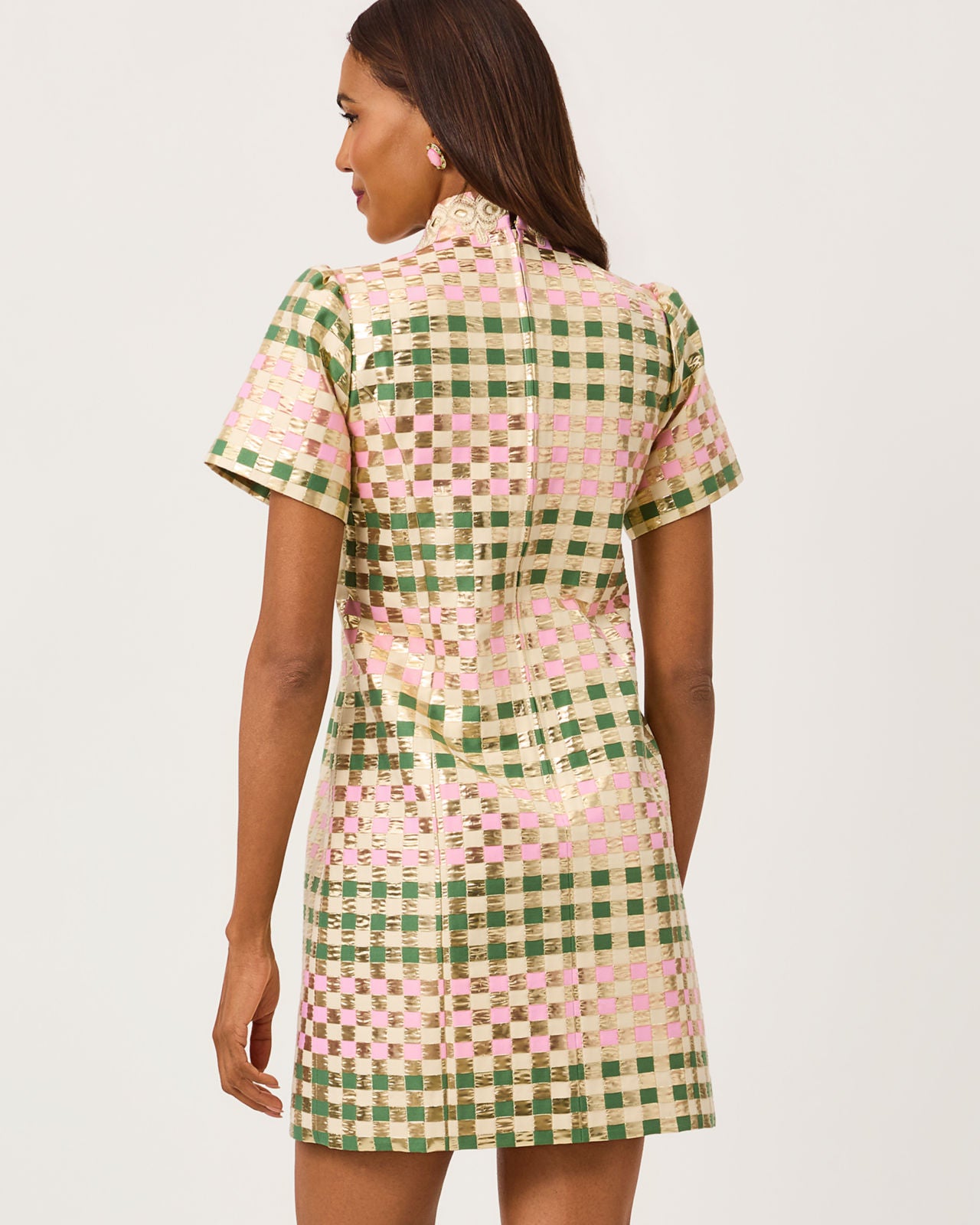Carty Jacquard Shift In Golden Gingham Jacquard