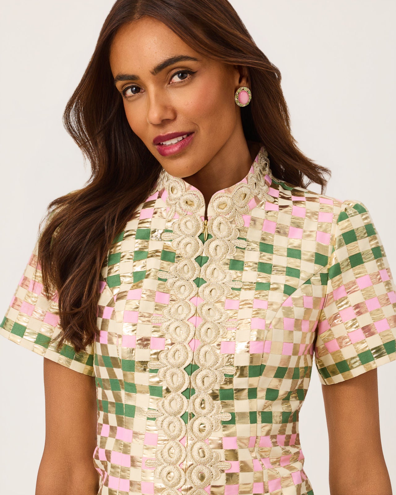 Carty Jacquard Shift In Golden Gingham Jacquard
