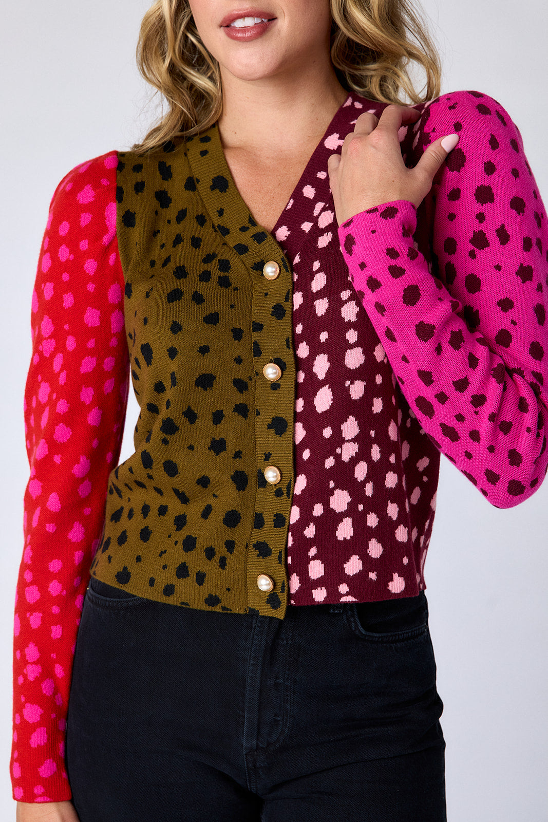 Jovie Cardigan in Spotted Colorblock