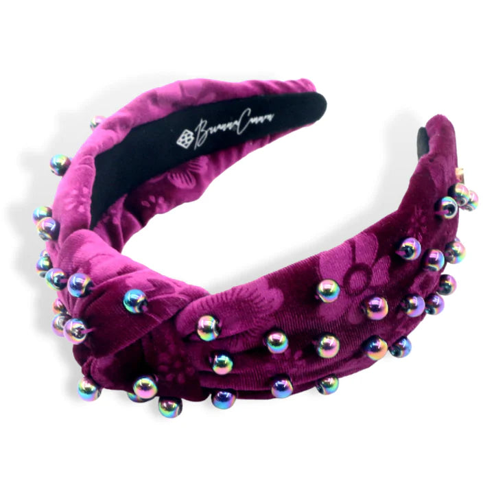 Purple Velvet Floral Headband w/Beads
