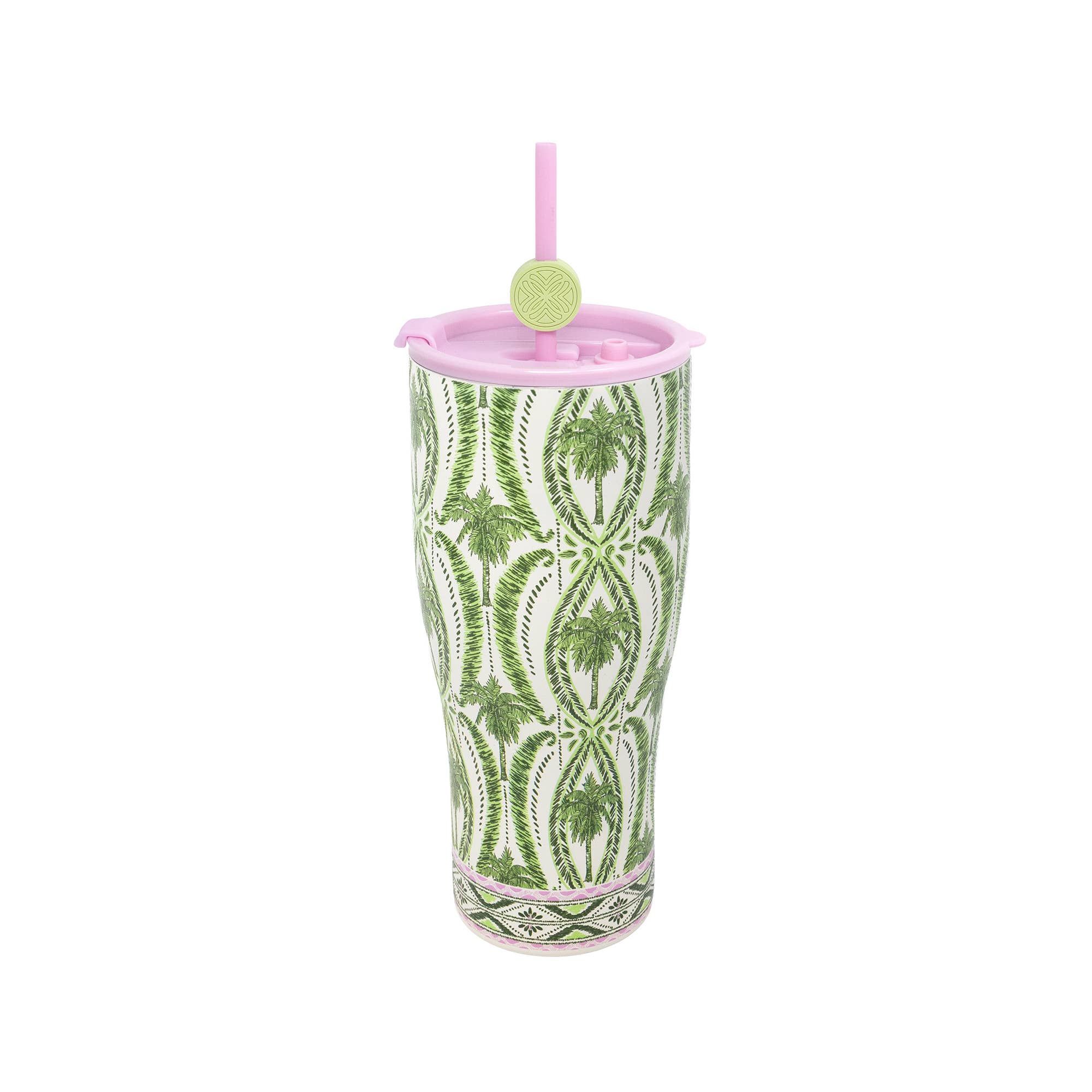 Stainless Steel Tumbler with Straw, Textured Palm Stripe