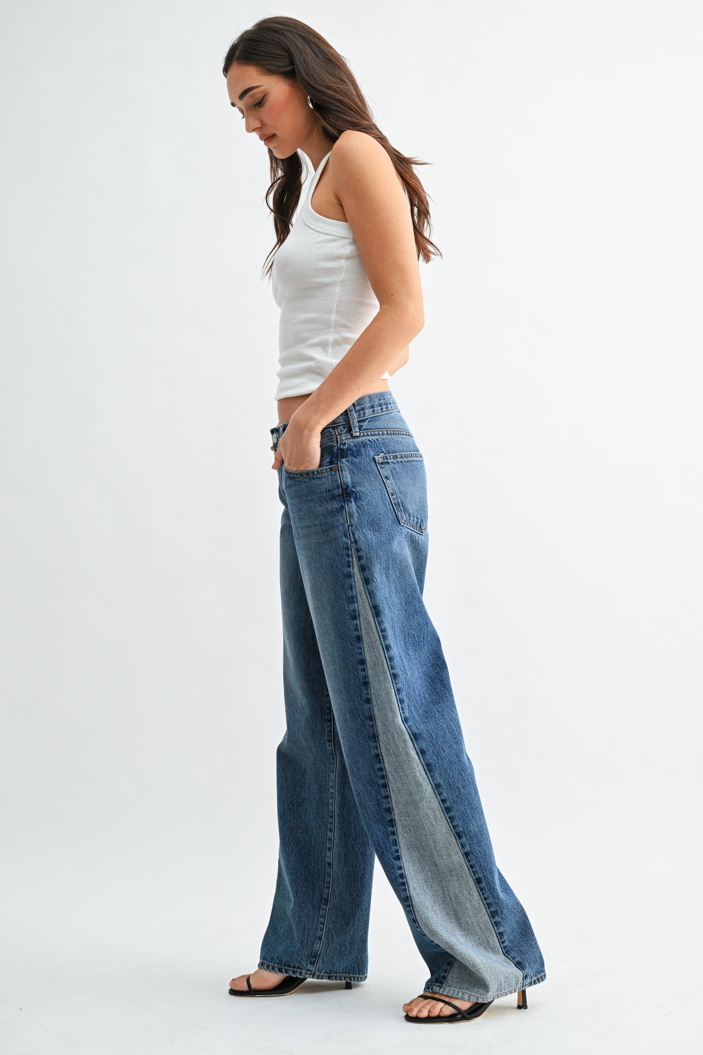 Contrast Angle Seam Wide Leg - MEDIUM DENIM - BP540N