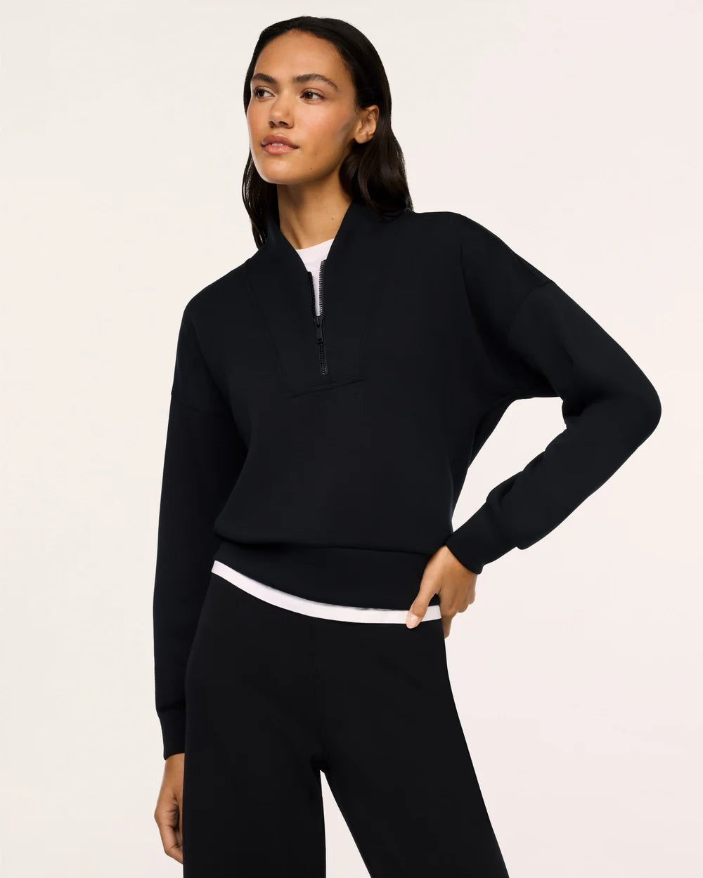 Shawl Collar Half Zip Pullover in Black