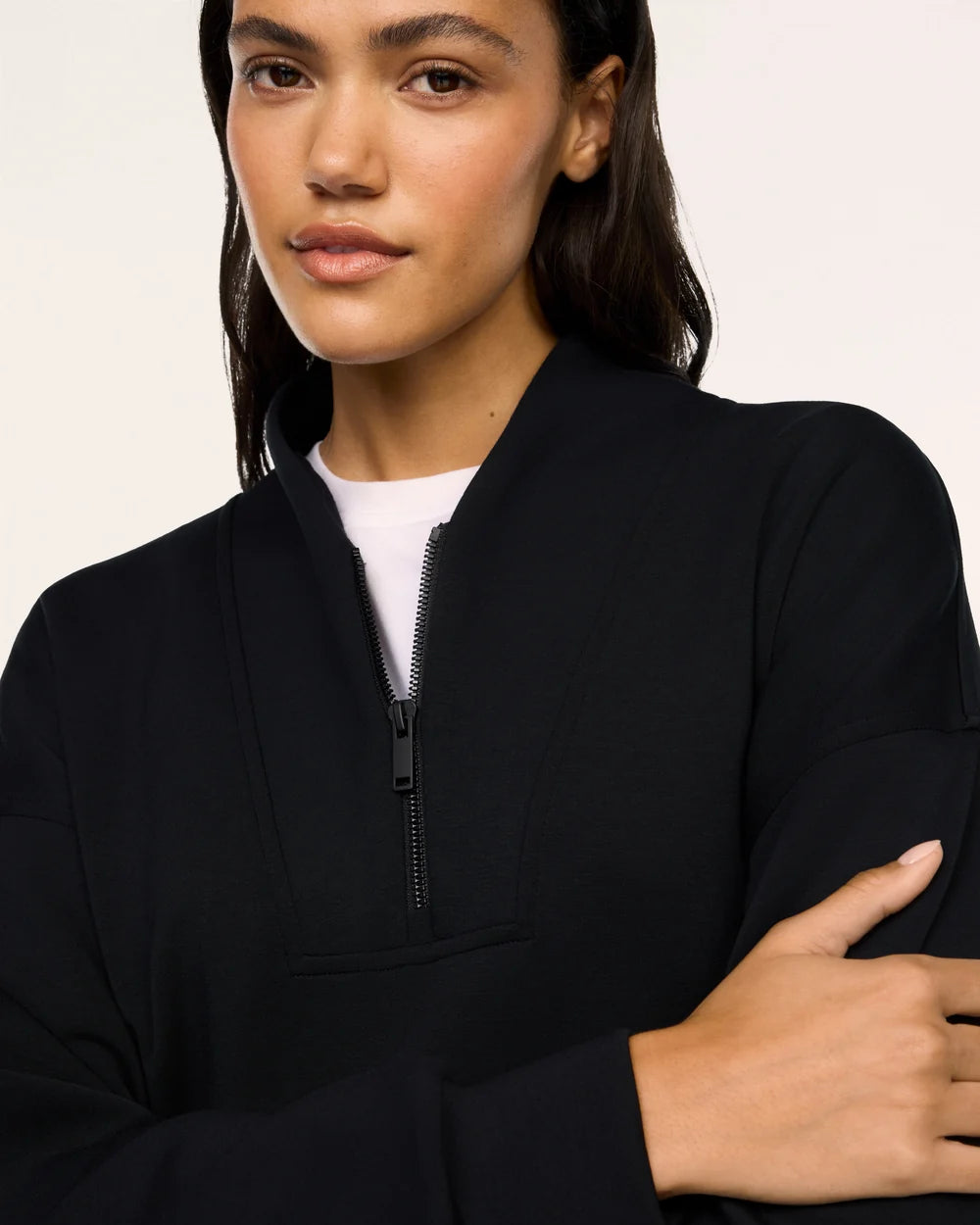 Shawl Collar Half Zip Pullover in Black