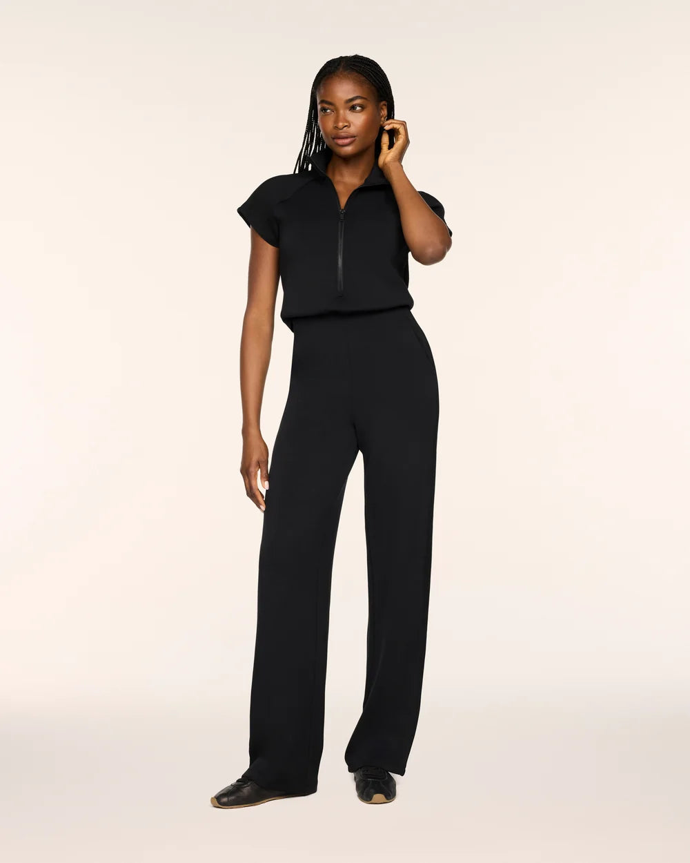 Spanx Airessentials® Pintuck Half Zip Jumpsuit in Black