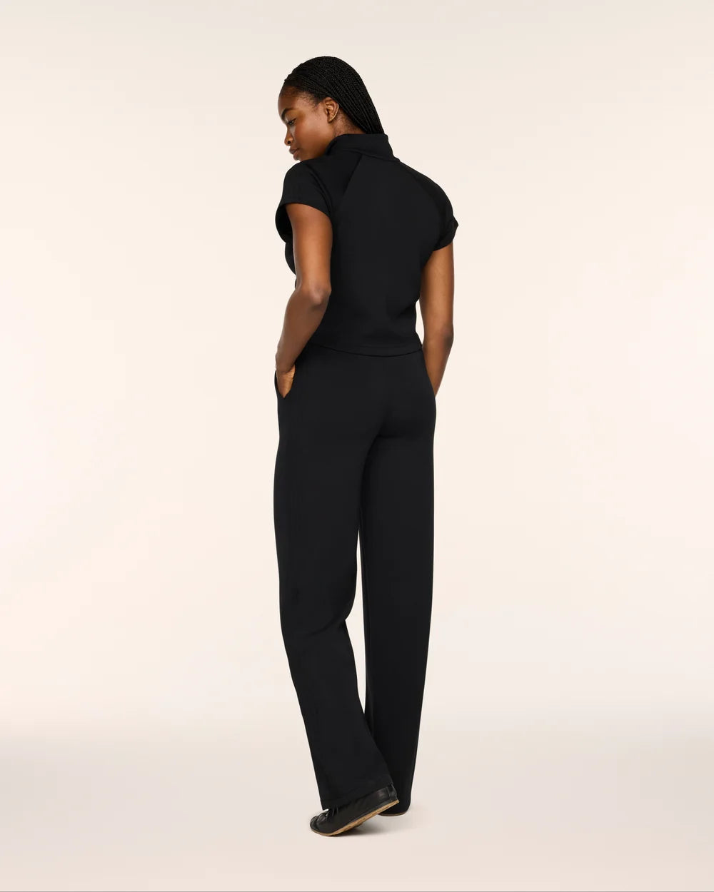 Spanx Airessentials® Pintuck Half Zip Jumpsuit in Black