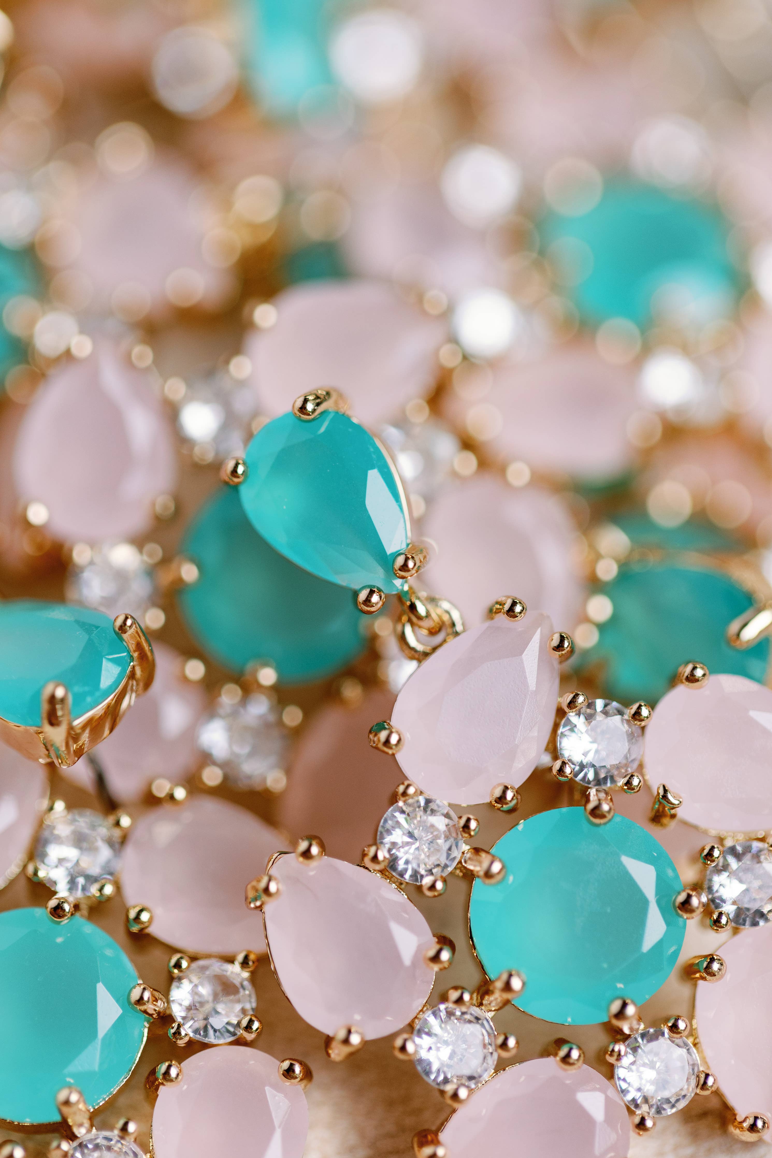 Pink and Turquoise Crystal Pinwheel Statement Earrings