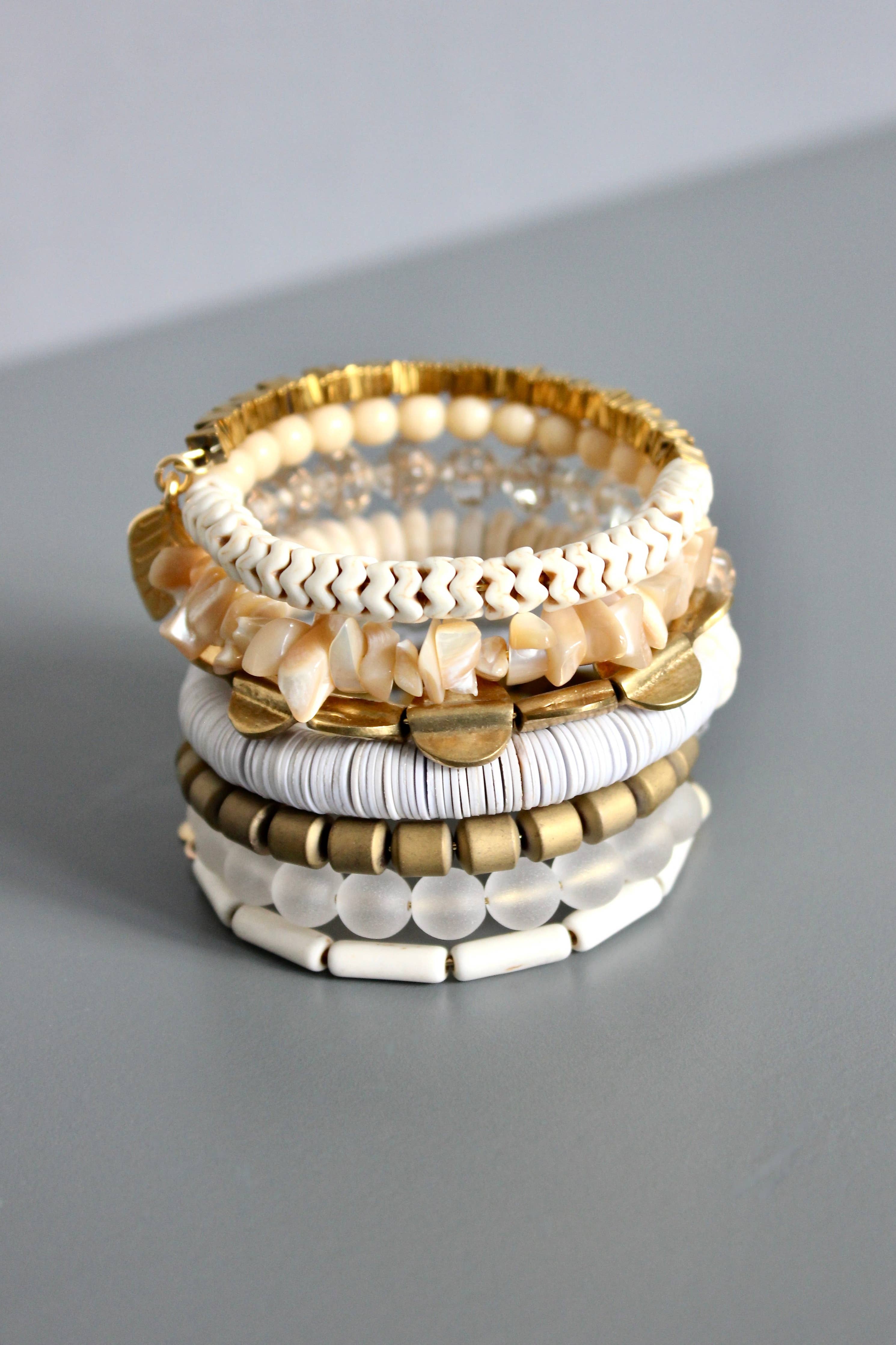 Christy White and Brass Wrap Bracelet