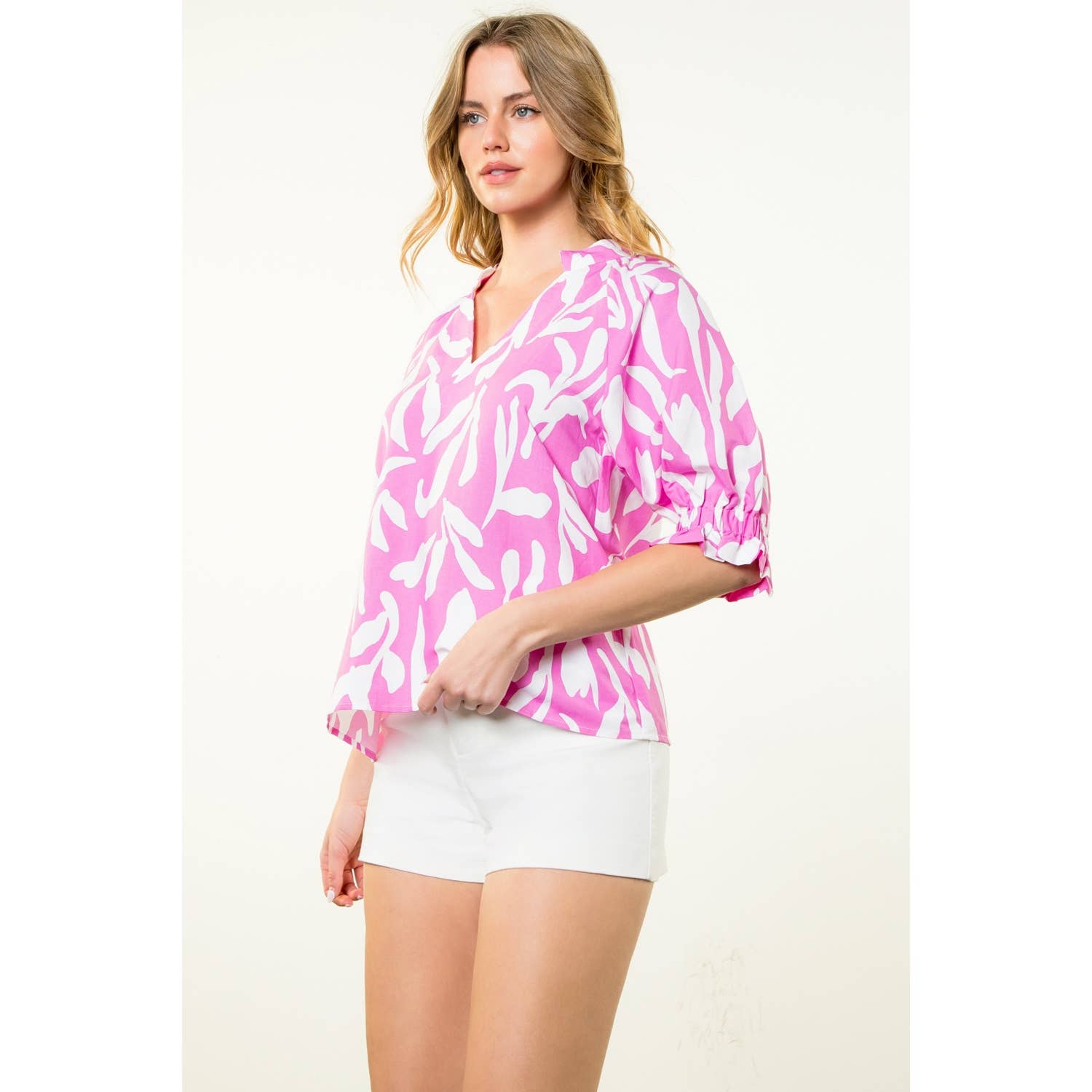 Spring Dream V-Neck Print Top in Pink