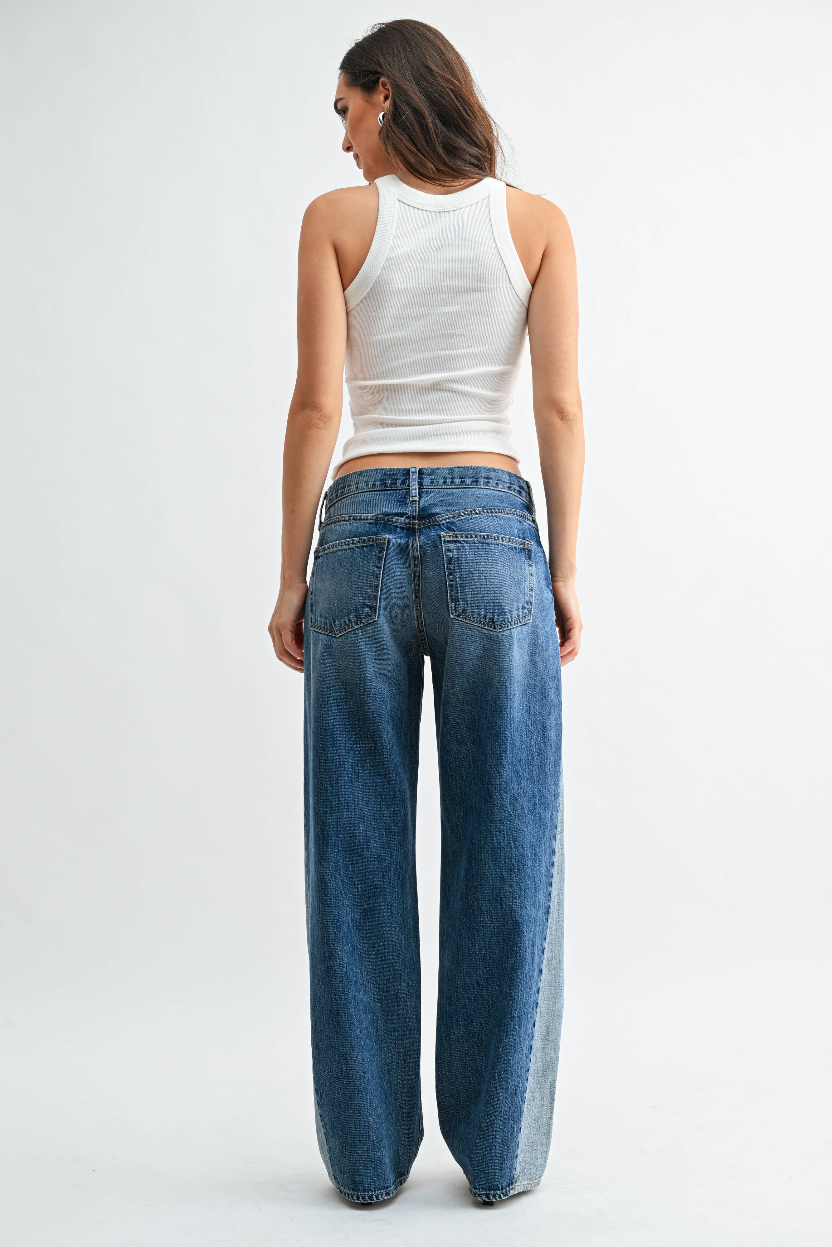 Contrast Angle Seam Wide Leg - MEDIUM DENIM - BP540N