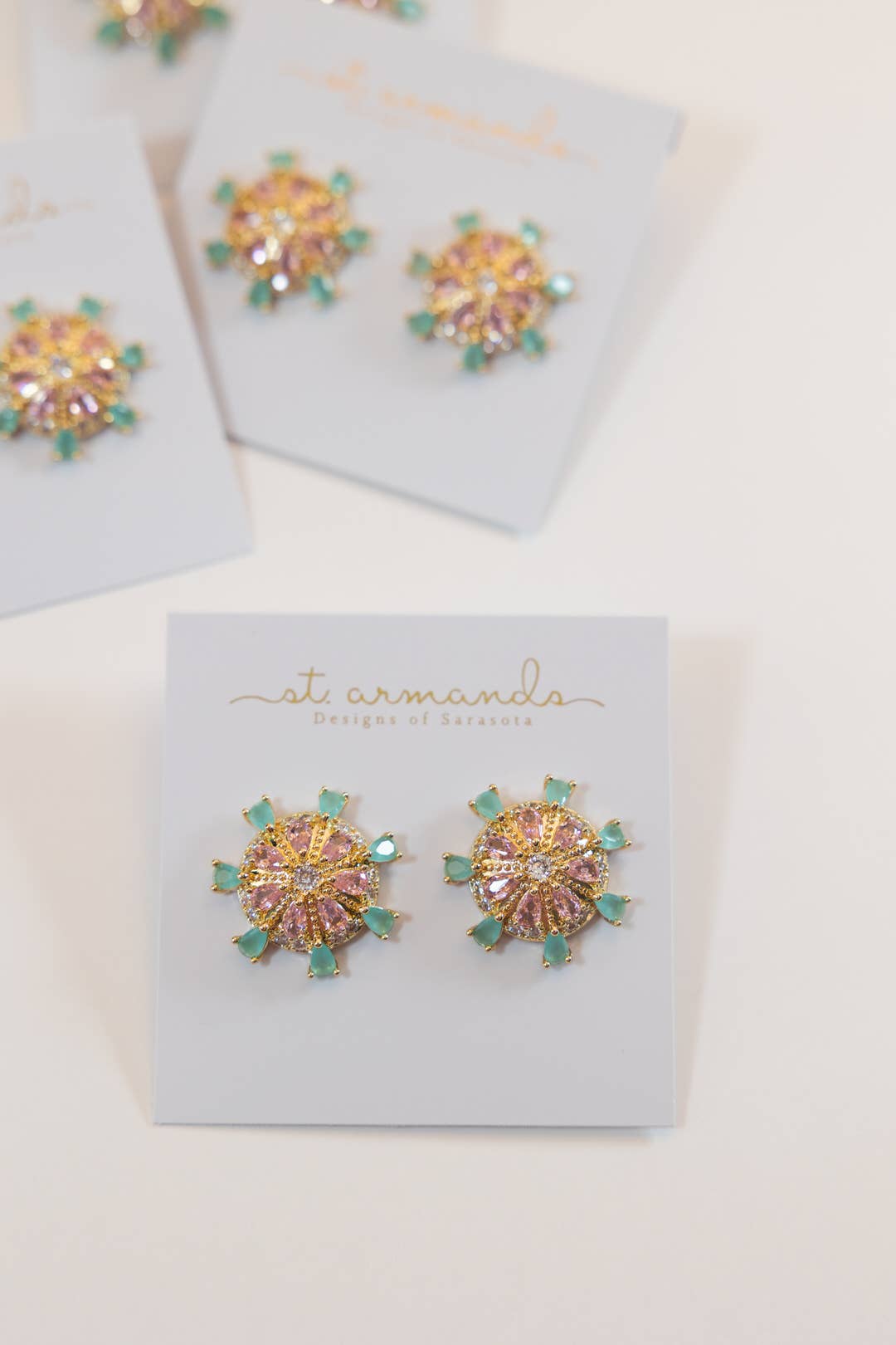 Sparkling Sand Dollar Stud Earrings in Pink and Turquoise