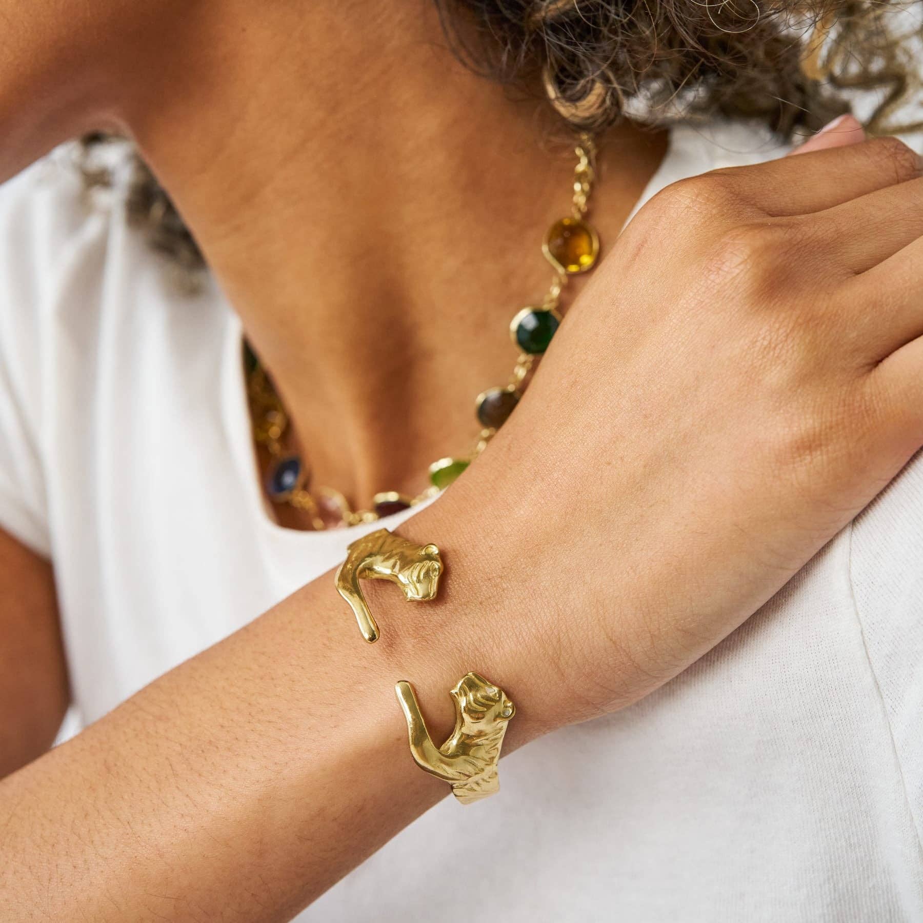 Bianca Tiger Cuff Bangle in Brass