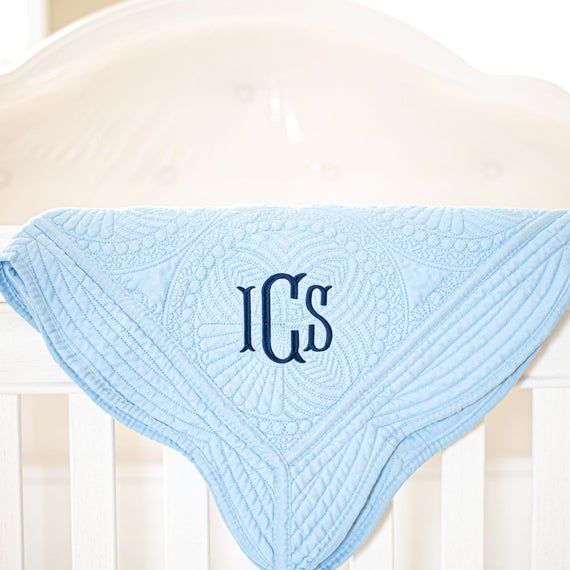 Monogrammed Baby Quilt in Blue