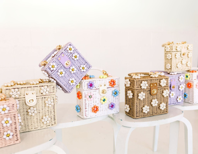 Wicker Bucket Daisy Flower Purse