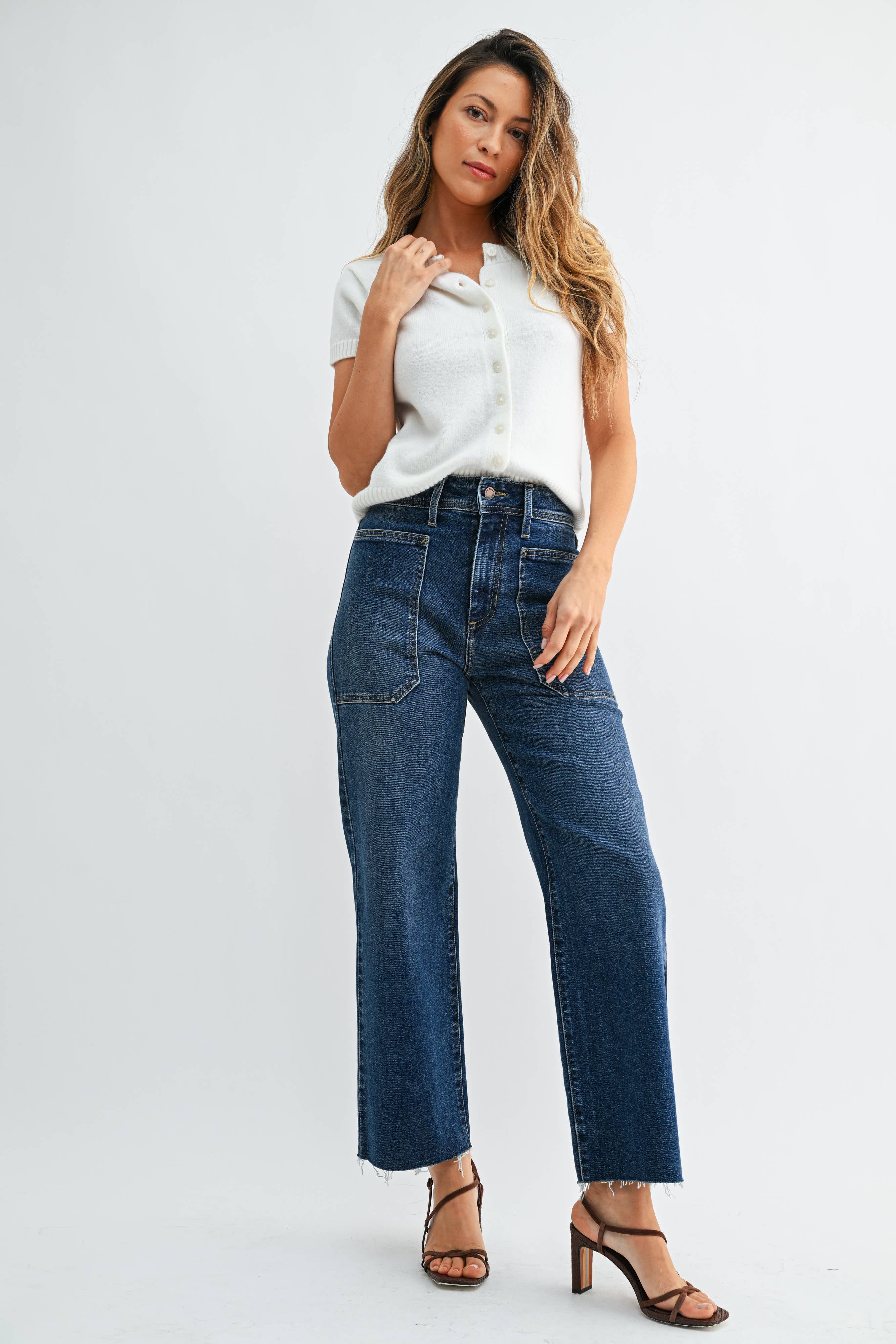 High Rise Utility Wide Leg - DARK DENIM