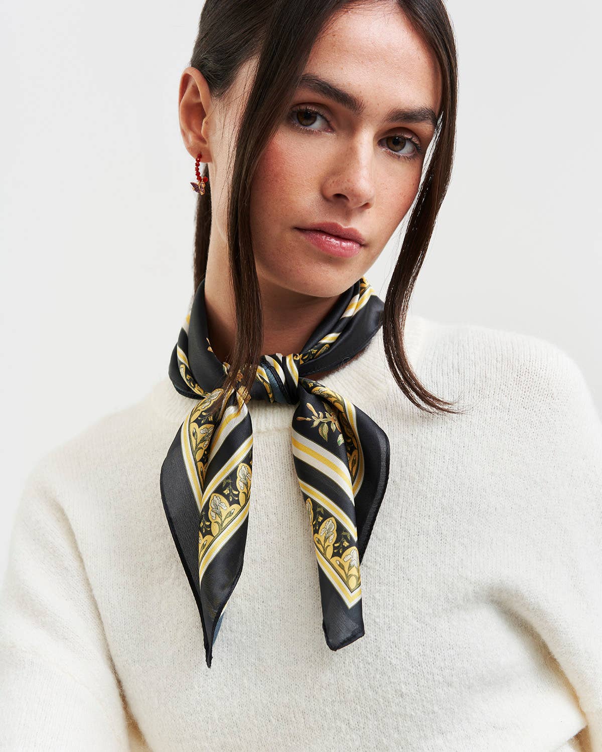 Black Nouveau Floral Small Square Scarf