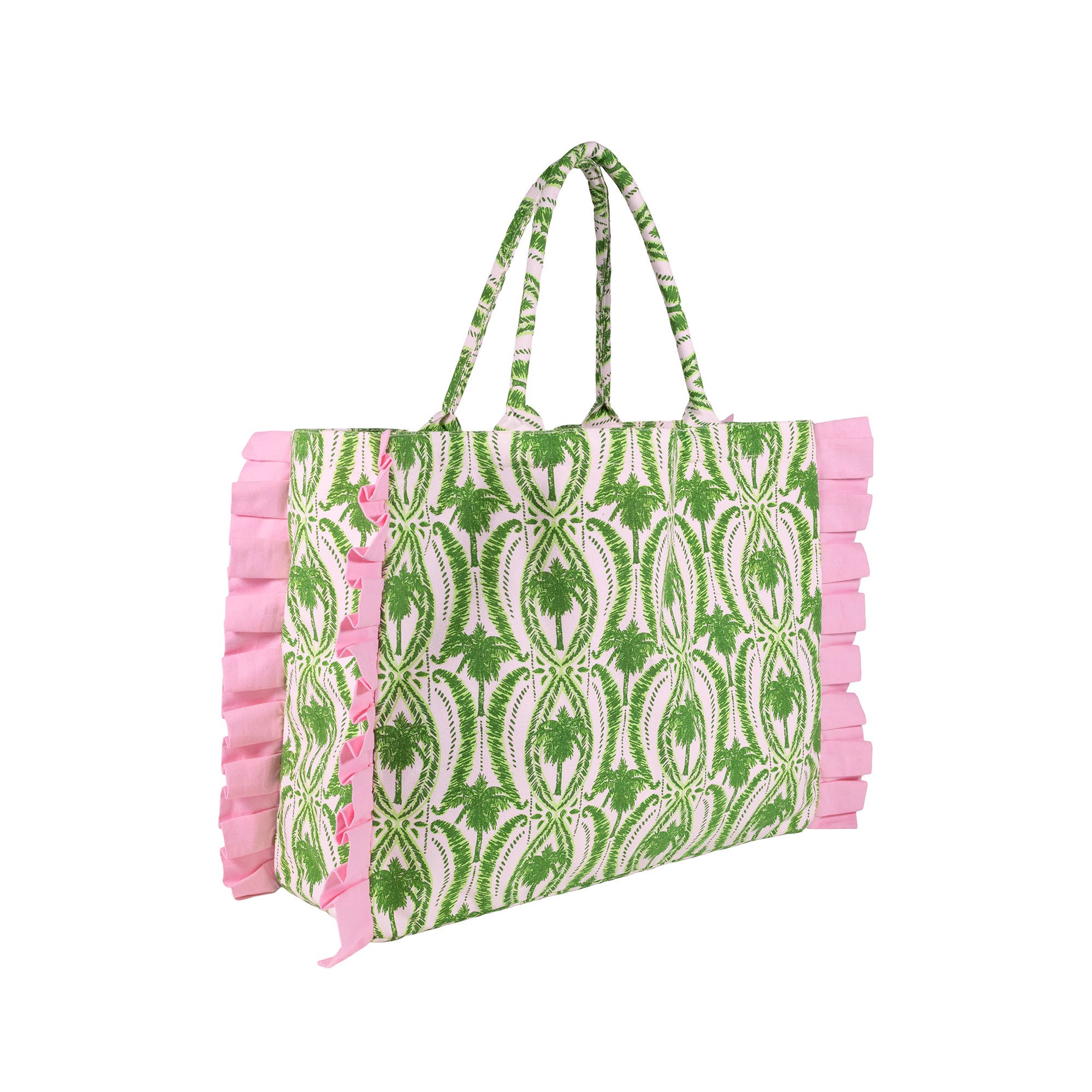 Ruffle Tote, Textured Palm Stripe