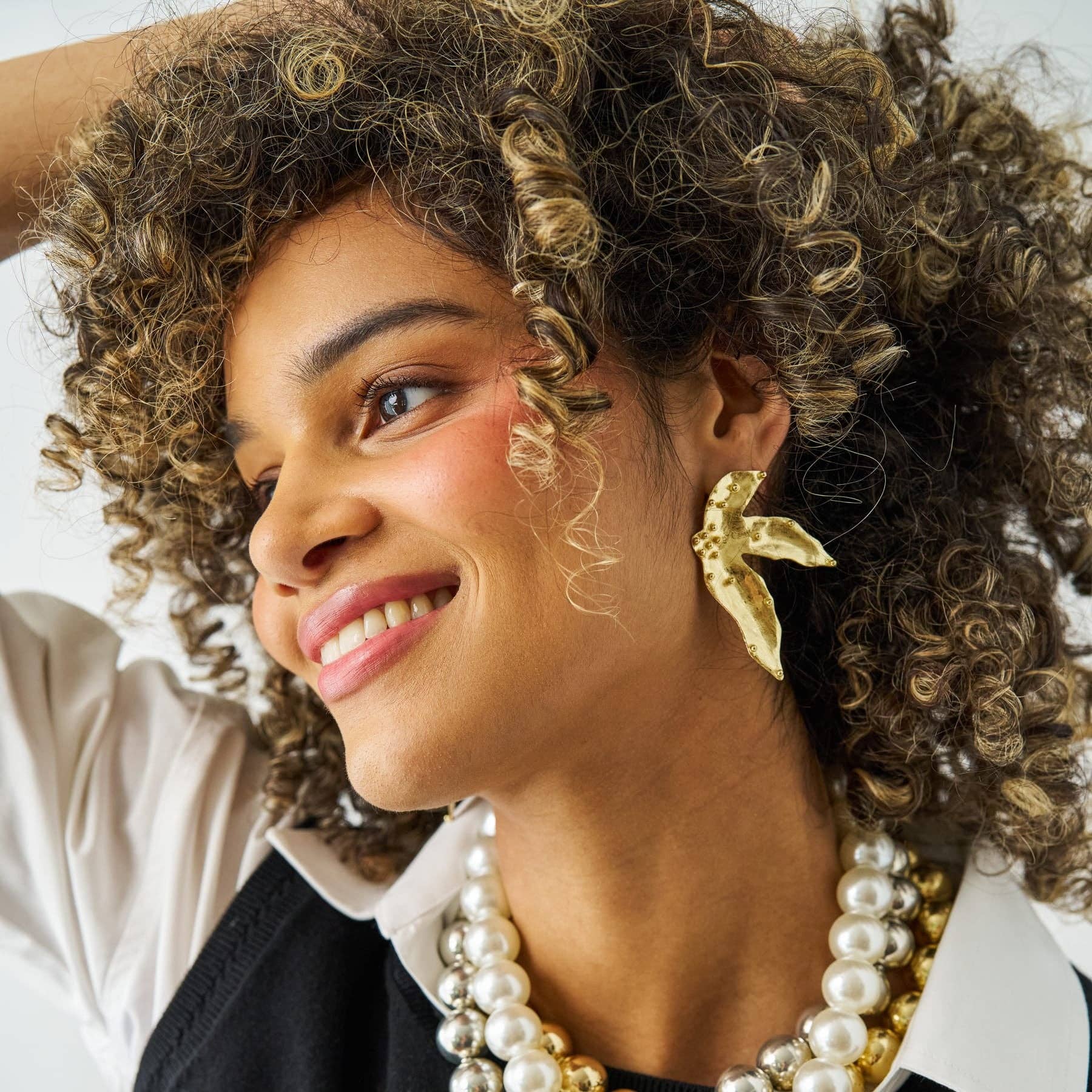 Emmie Three Petal Statement Post Earrings in Brass
