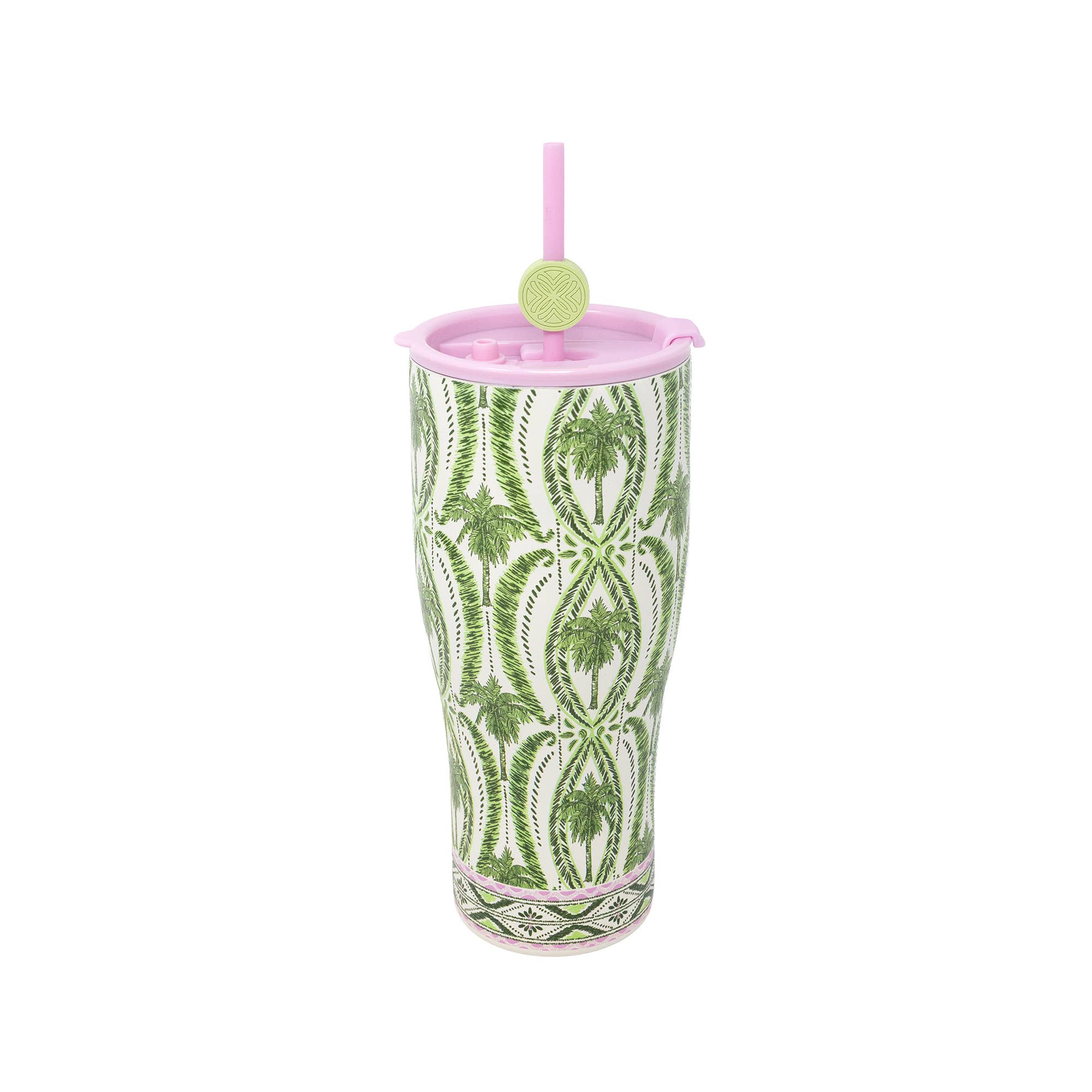 Stainless Steel Tumbler with Straw, Textured Palm Stripe