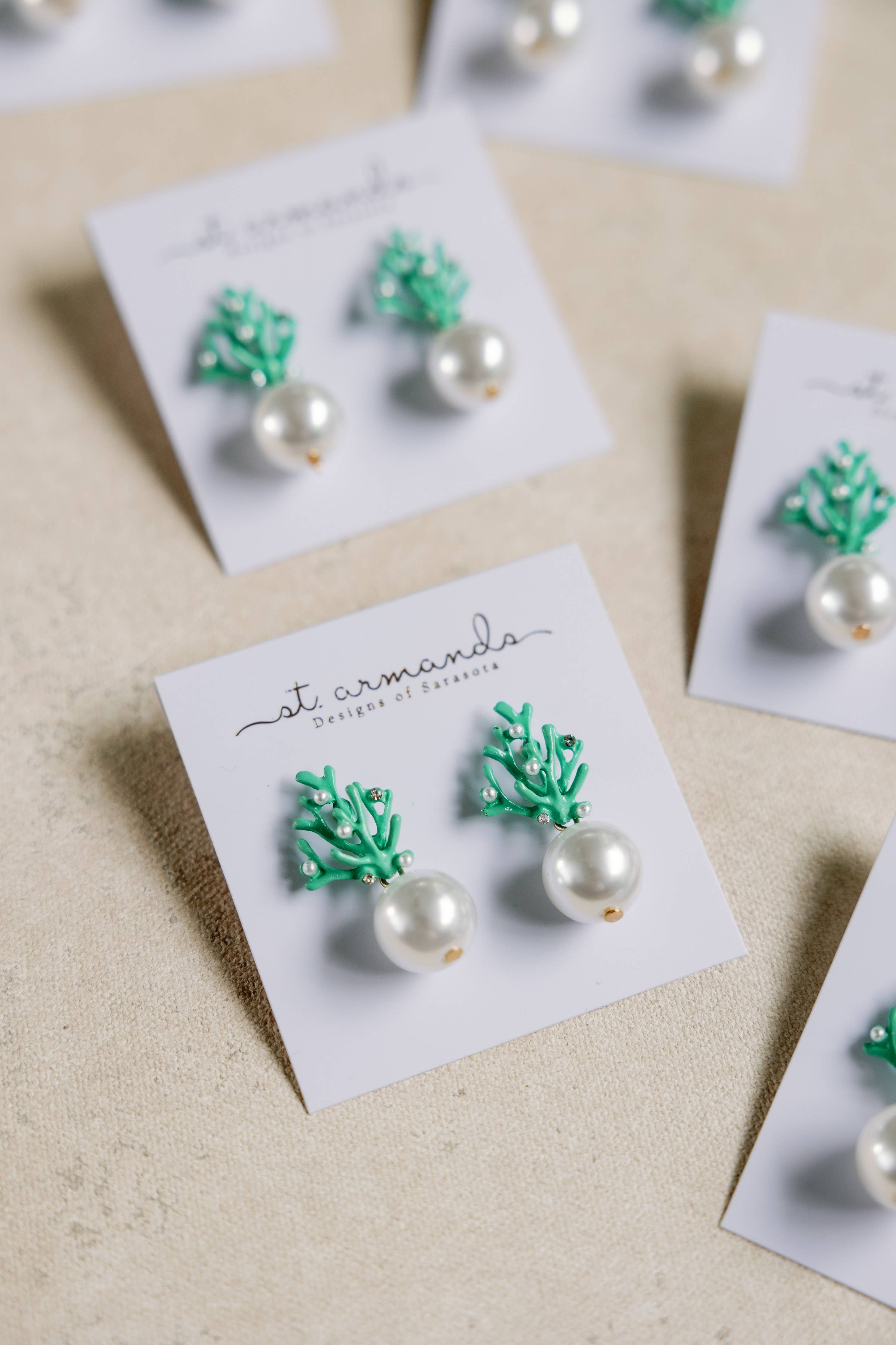 Pearl and Turquoise Coral Mini Statement Earrings