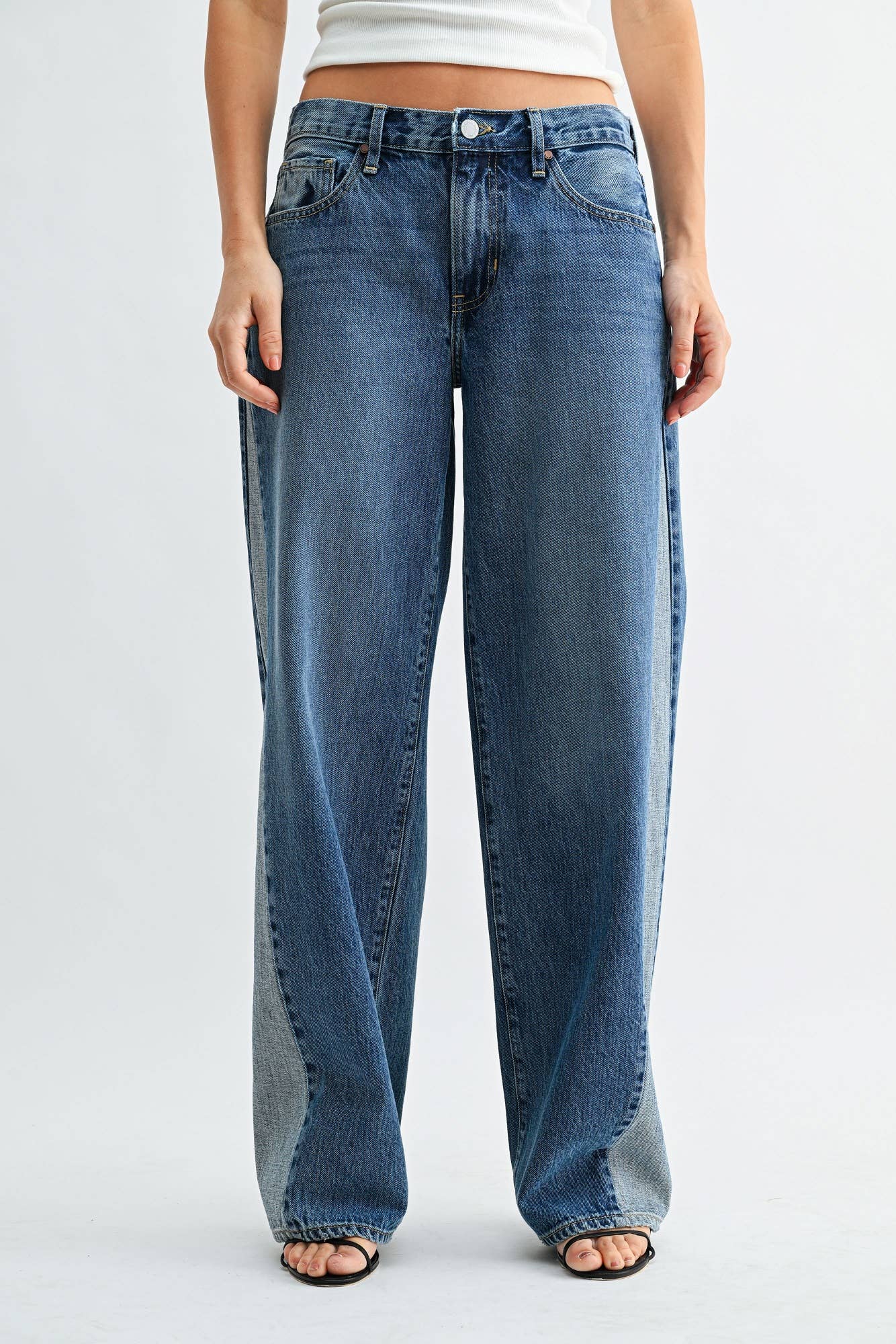 Contrast Angle Seam Wide Leg - MEDIUM DENIM - BP540N
