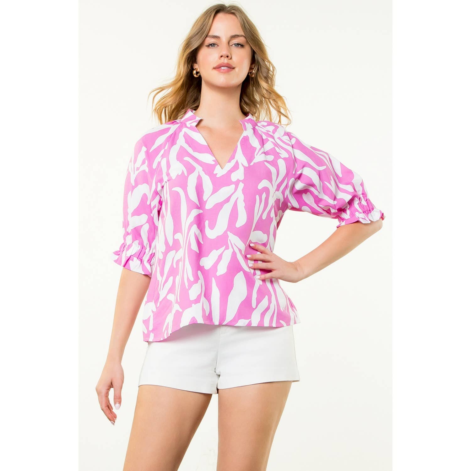 Spring Dream V-Neck Print Top in Pink