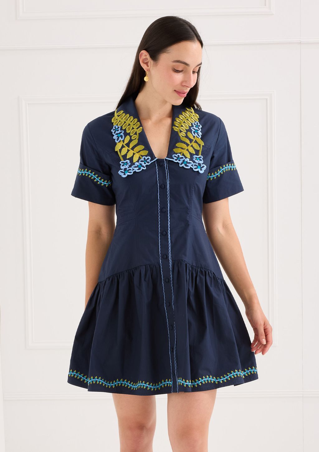 Julia Dress in Navy Floral Embroidery