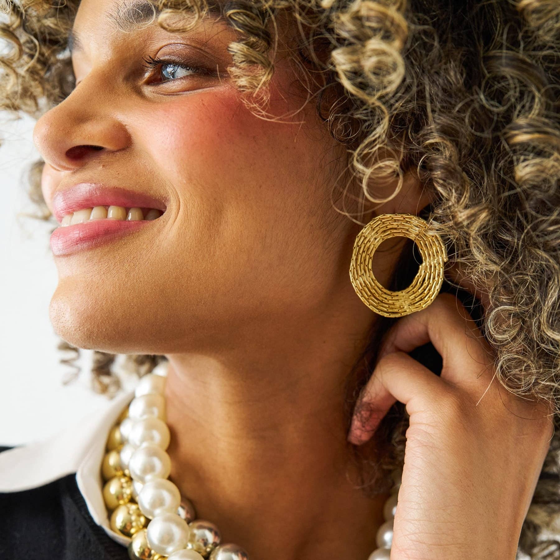 Greta Round Chain Post Earrings in Brass