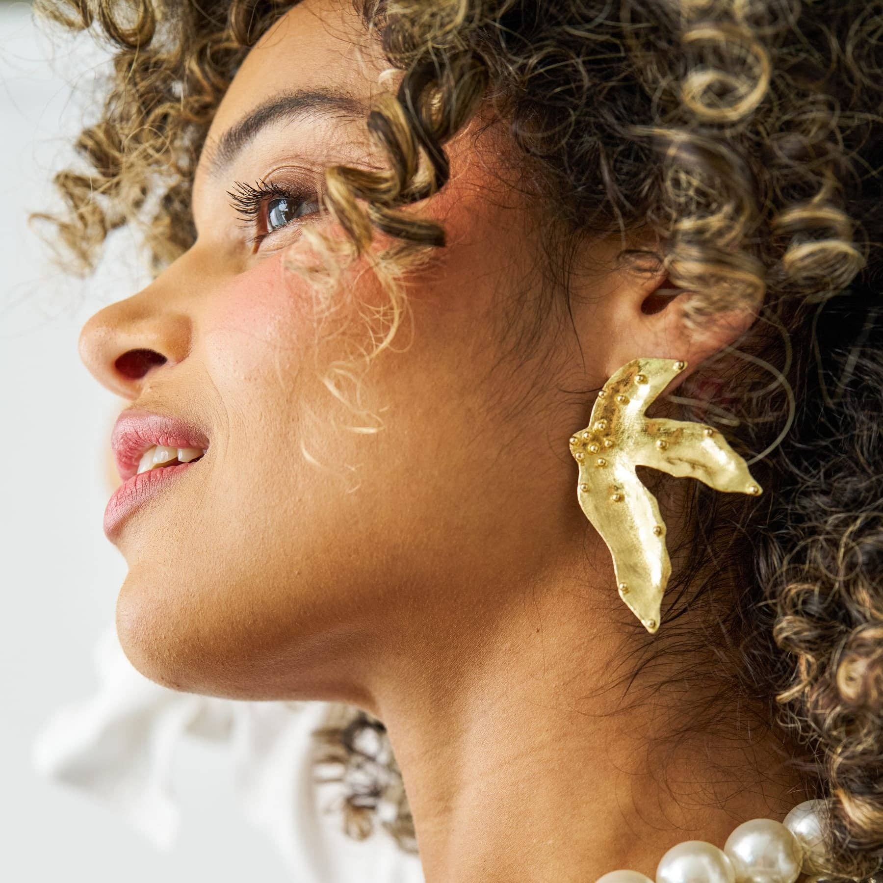 Emmie Three Petal Statement Post Earrings in Brass