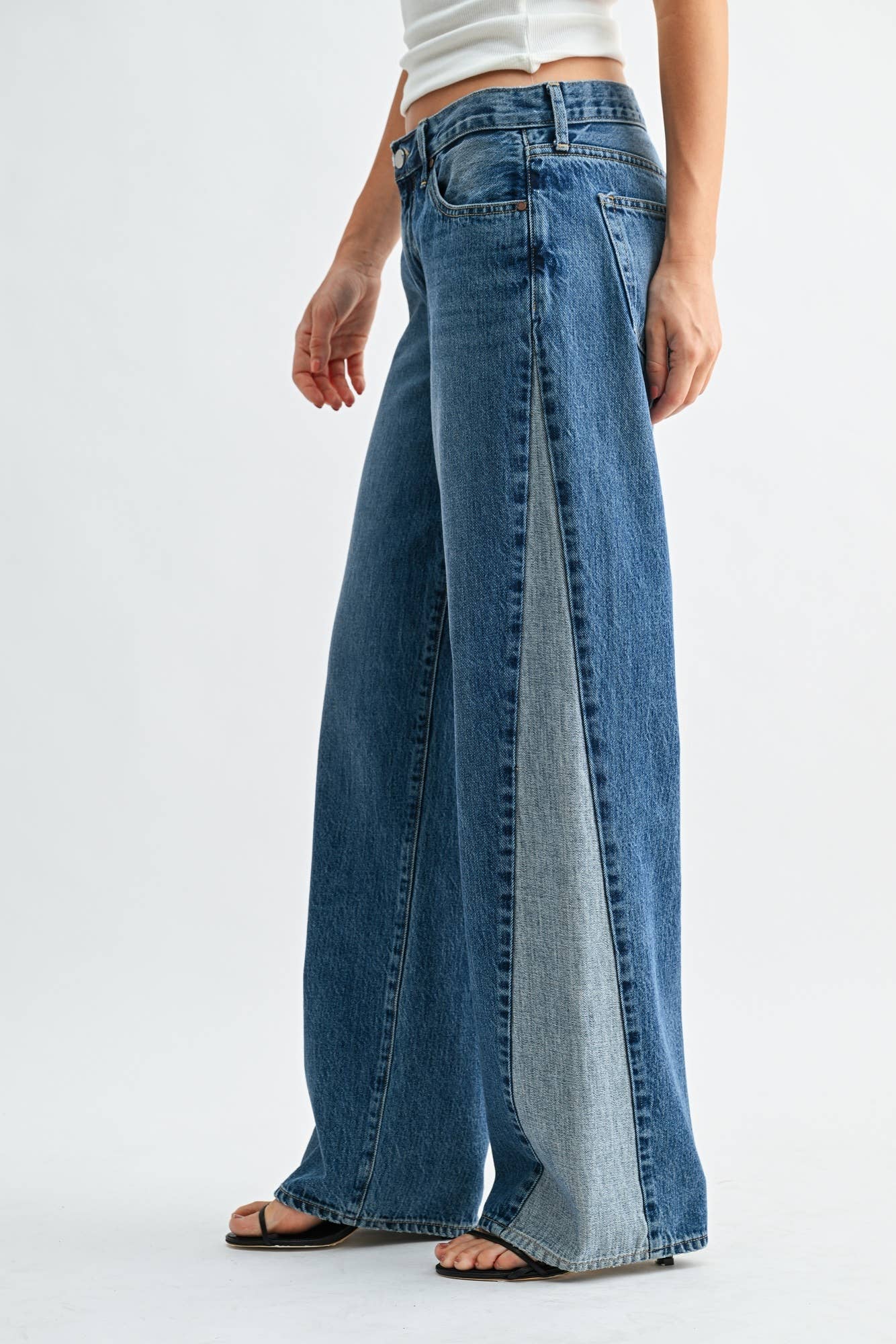 Contrast Angle Seam Wide Leg - MEDIUM DENIM - BP540N