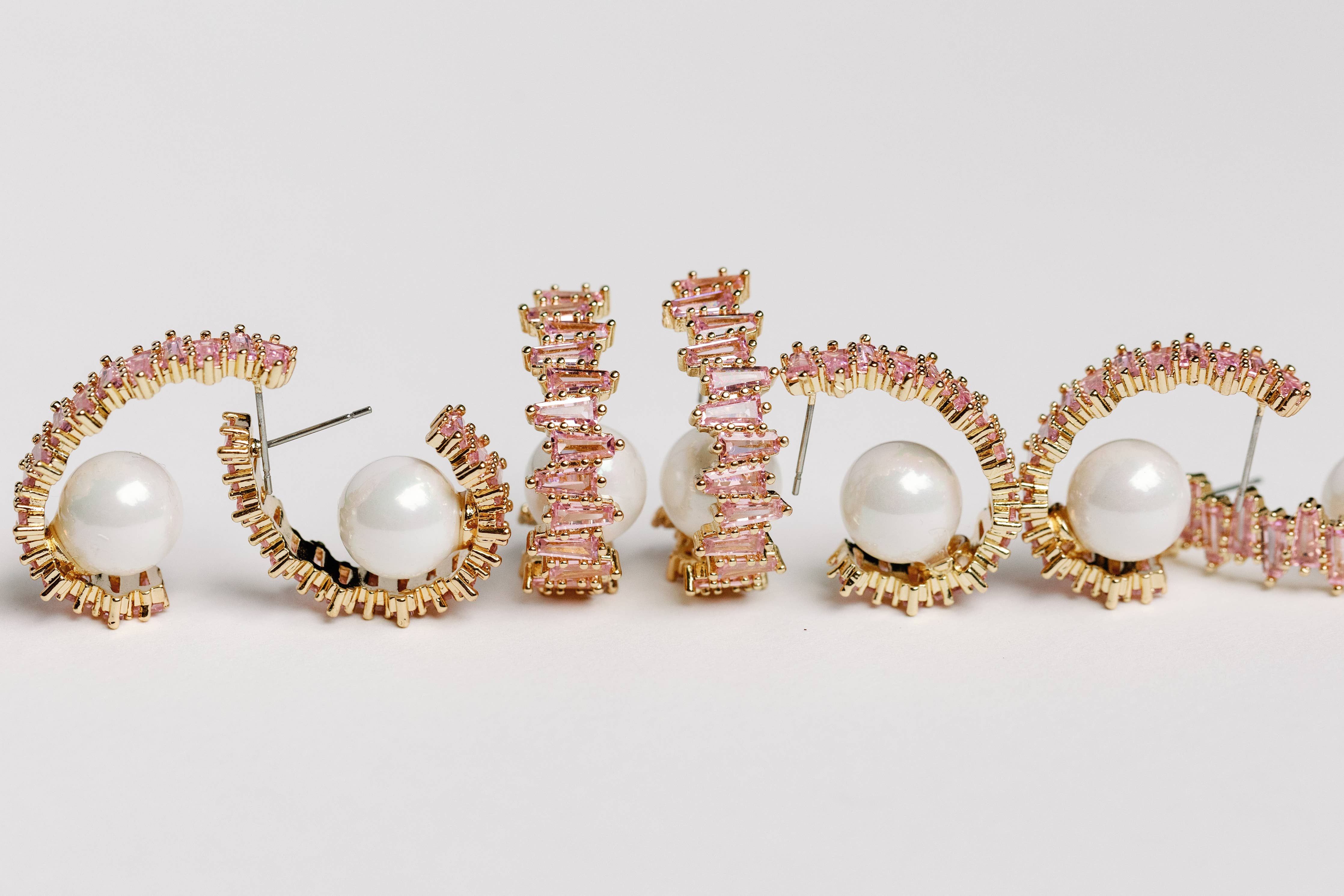 Pink Crystal and Pearl Statement Hoop Earrings