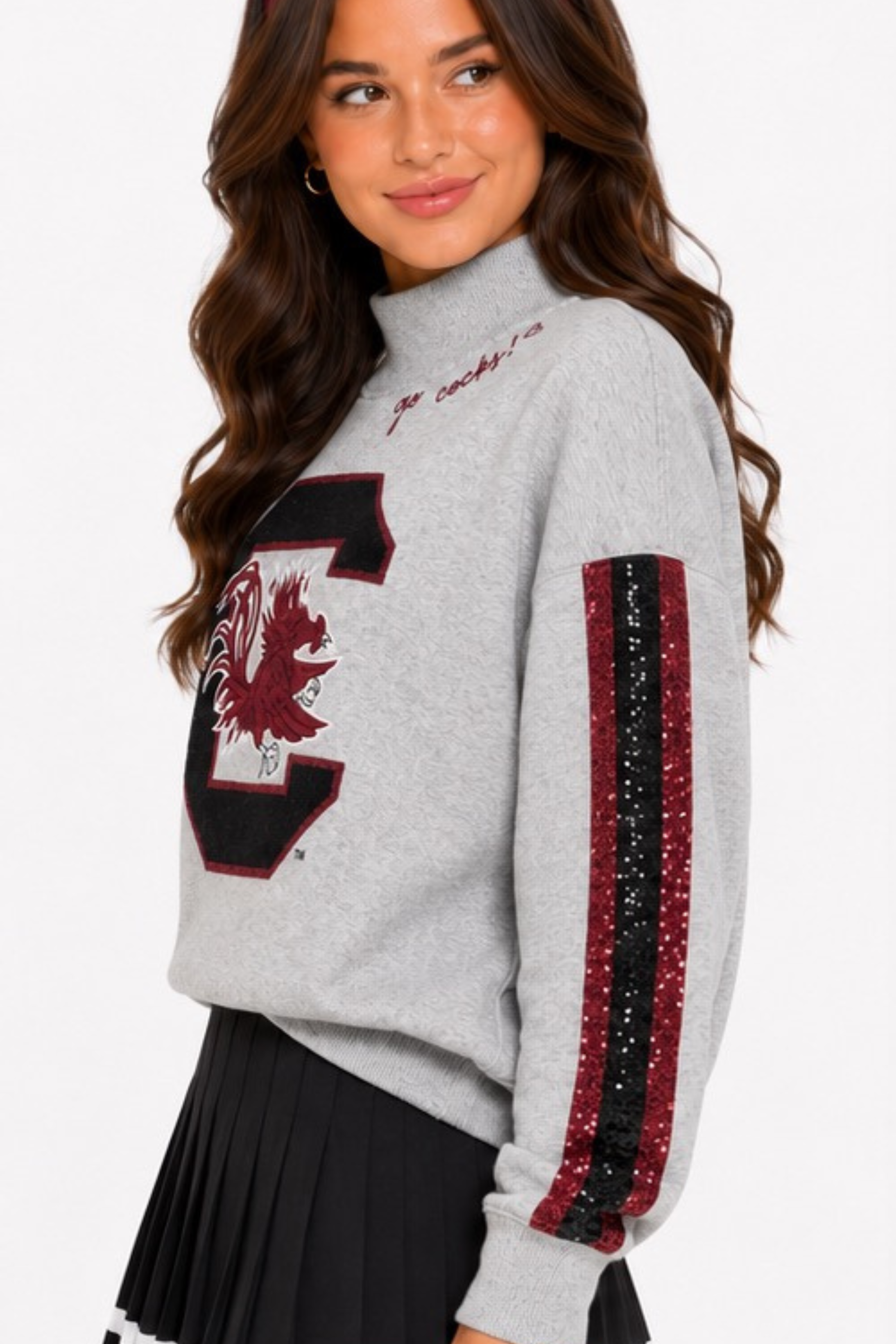 South Carolina Mock Neck Sequin Stripe Sweatshirt