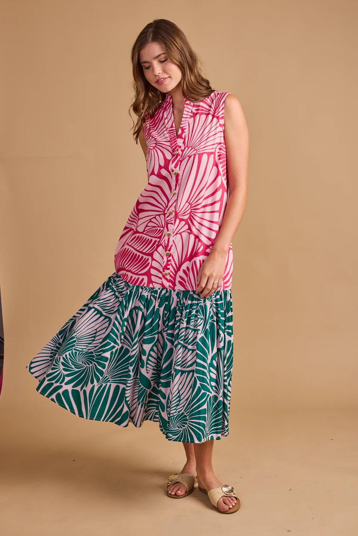 Hillary Dress in Flamingo Shell