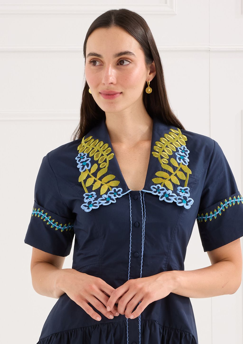 Julia Dress in Navy Floral Embroidery