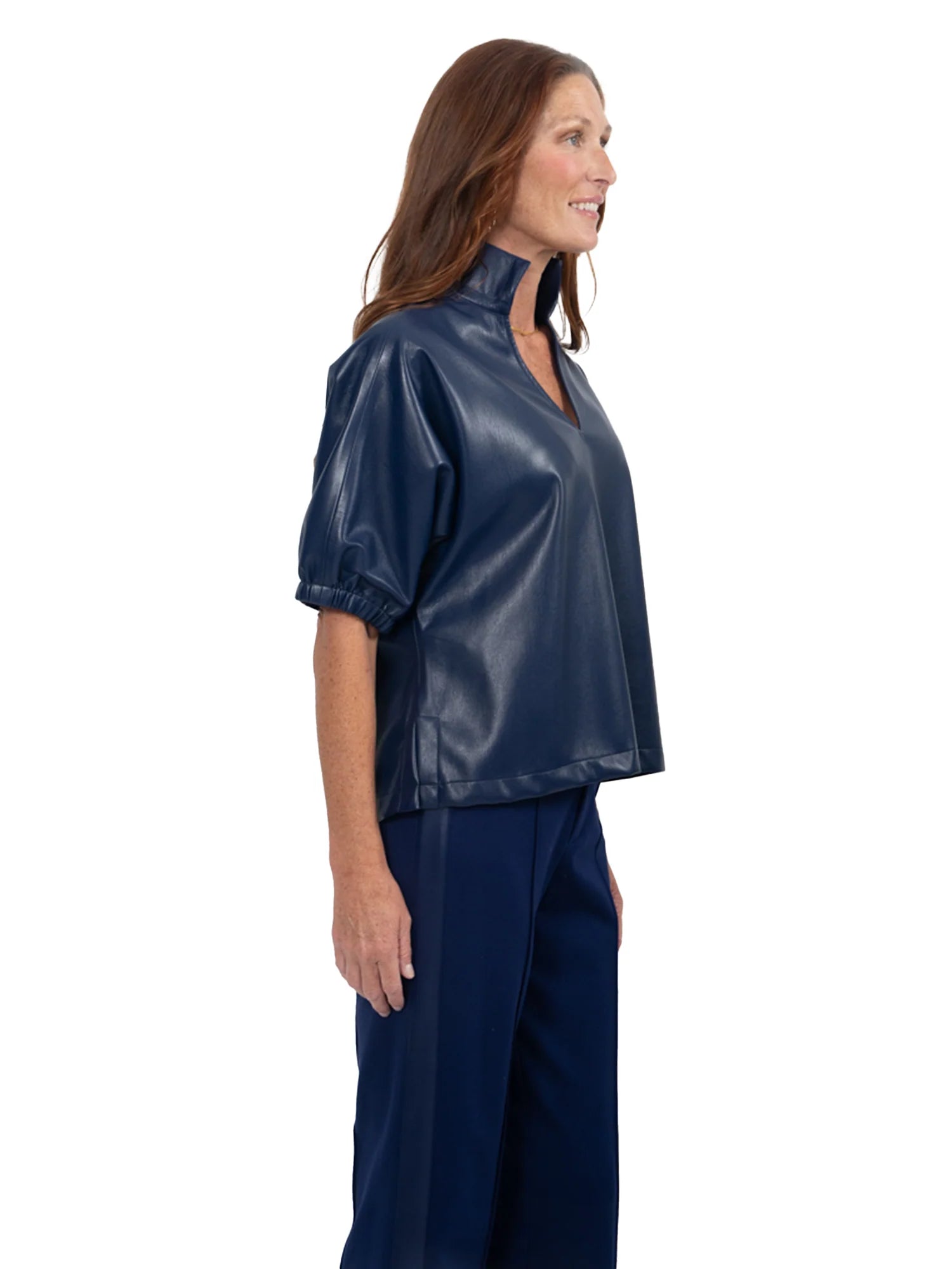 Poppy Top in Navy Vegan Leather