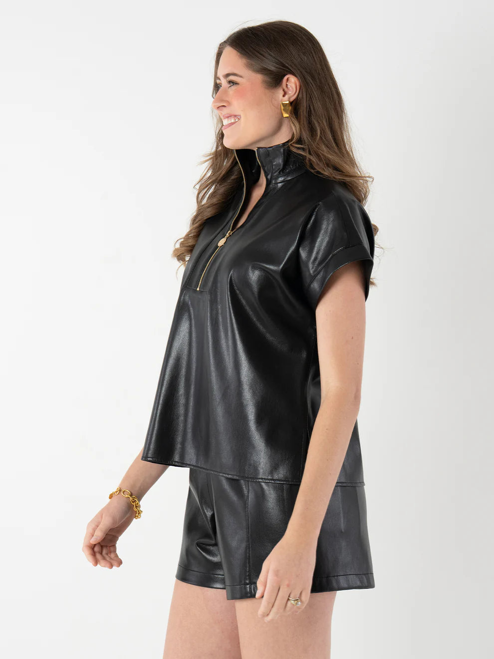 Poppy Pullover in Black Vegan Leather