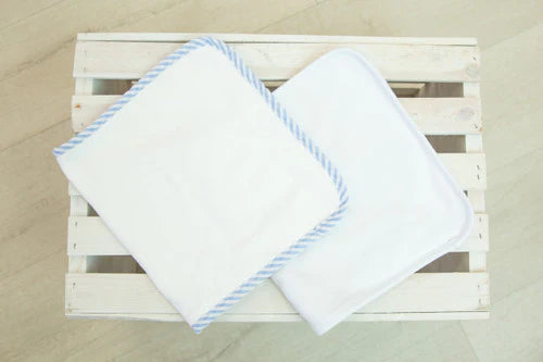 Monogram Burp Cloth- Blue Seersucker Trim