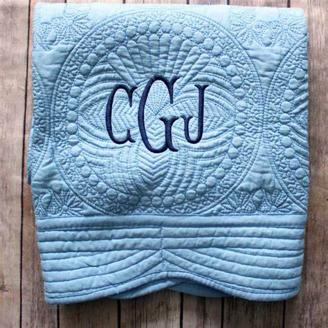 Monogrammed Baby Quilt in Blue