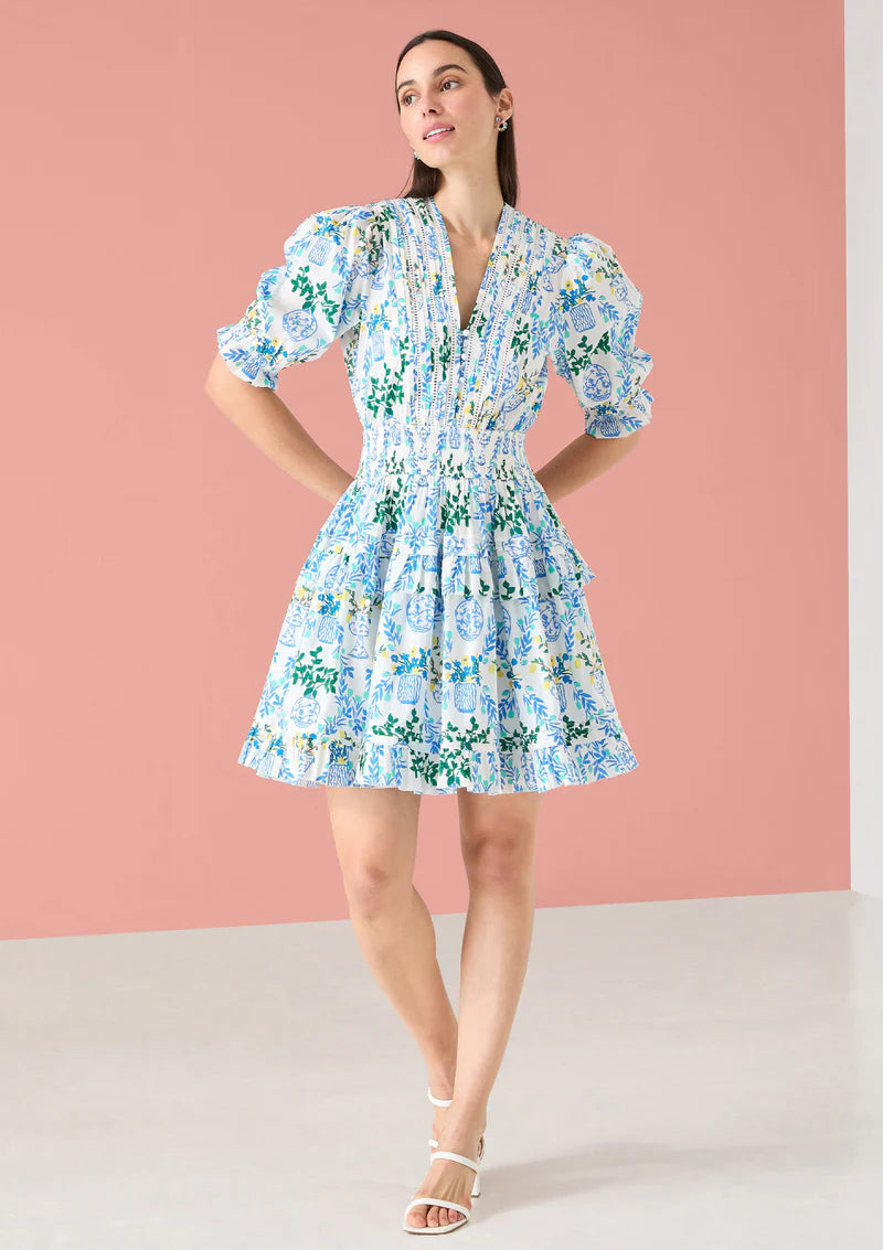 Penny Dress in White Chinoiserie Garden