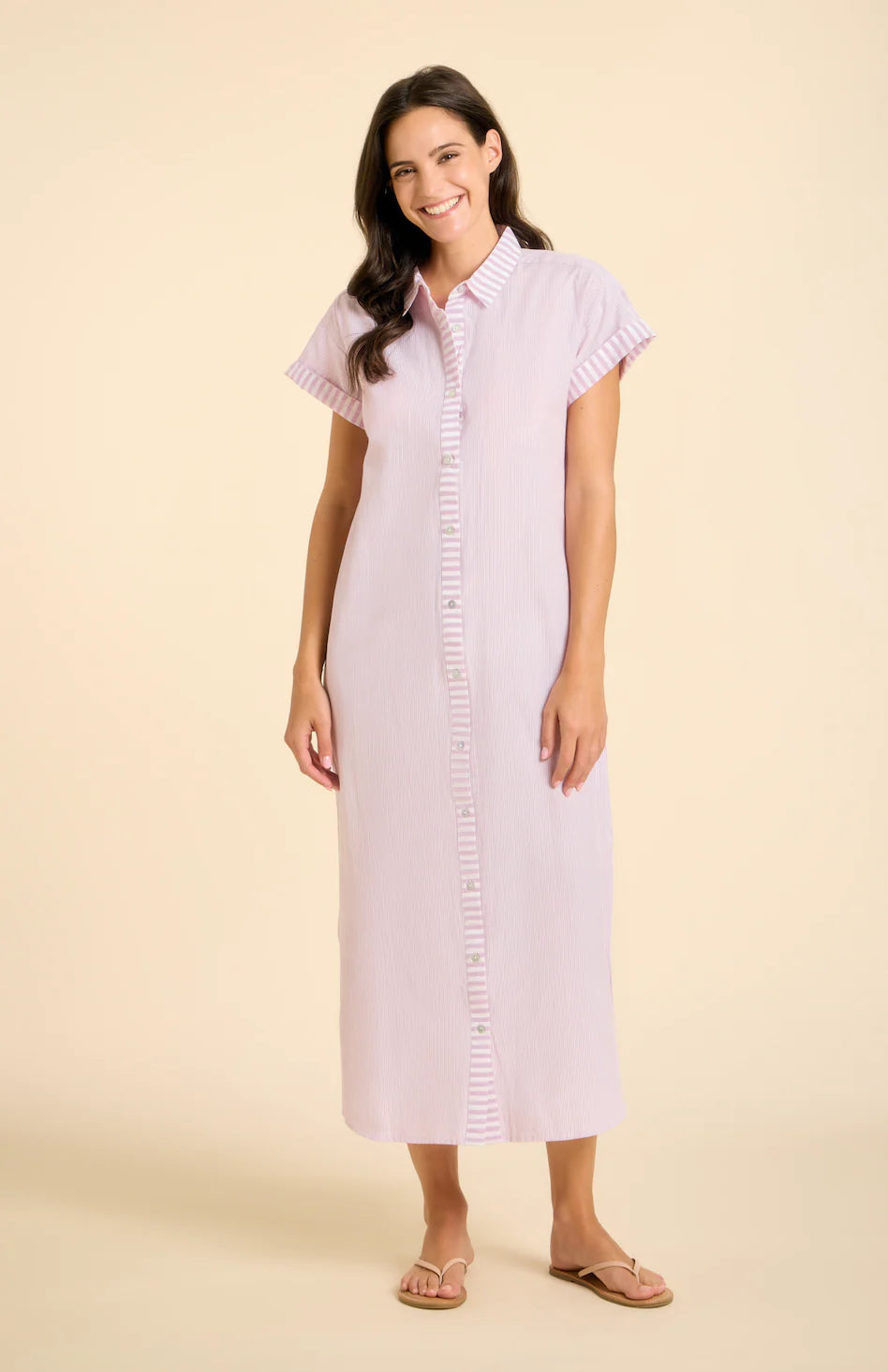 Riga Short Sleeve Midi Dress in Lavendar Stripes