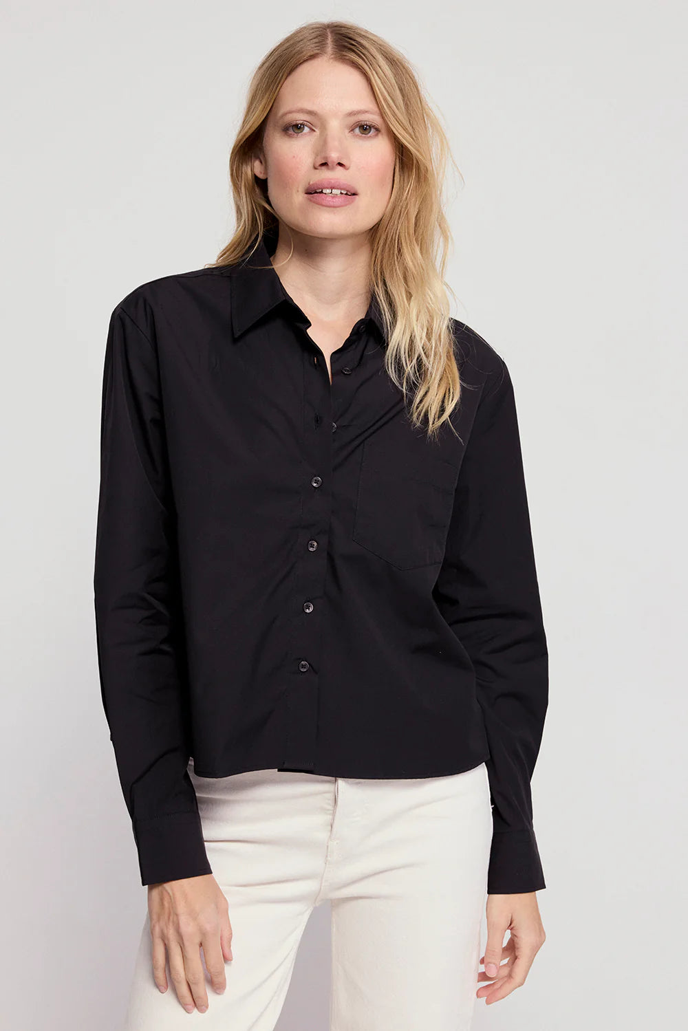Long Sleeve Boxy Cropped Top in Black