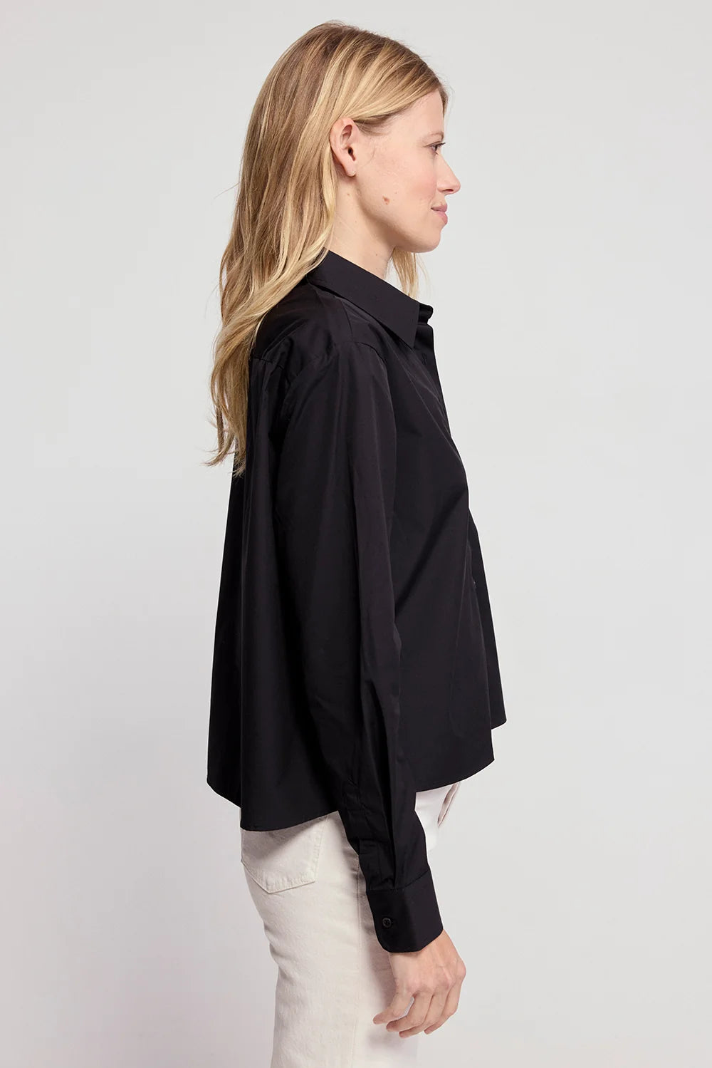 Long Sleeve Boxy Cropped Top in Black