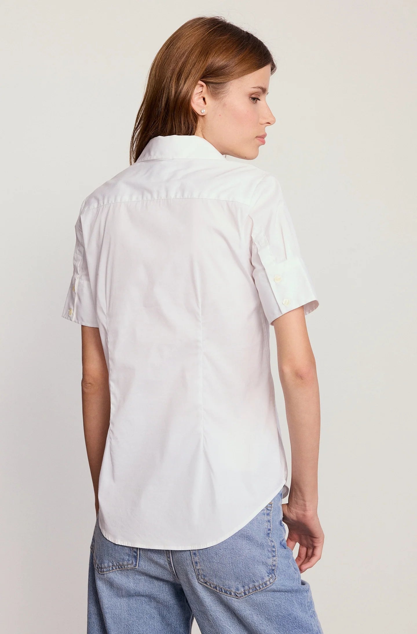 Short Sleeve Button Up Top in White