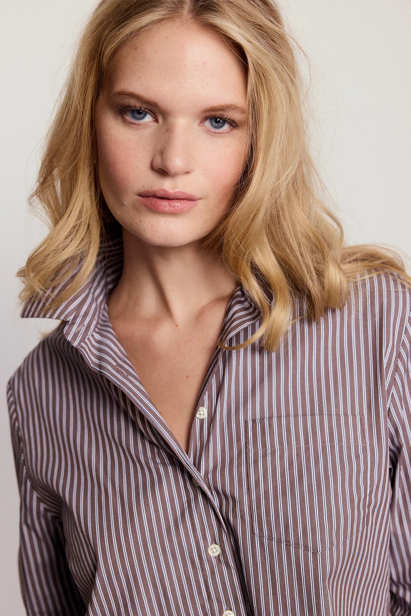 Long Sleeve Boxy Cropped Top in Brown Stripe