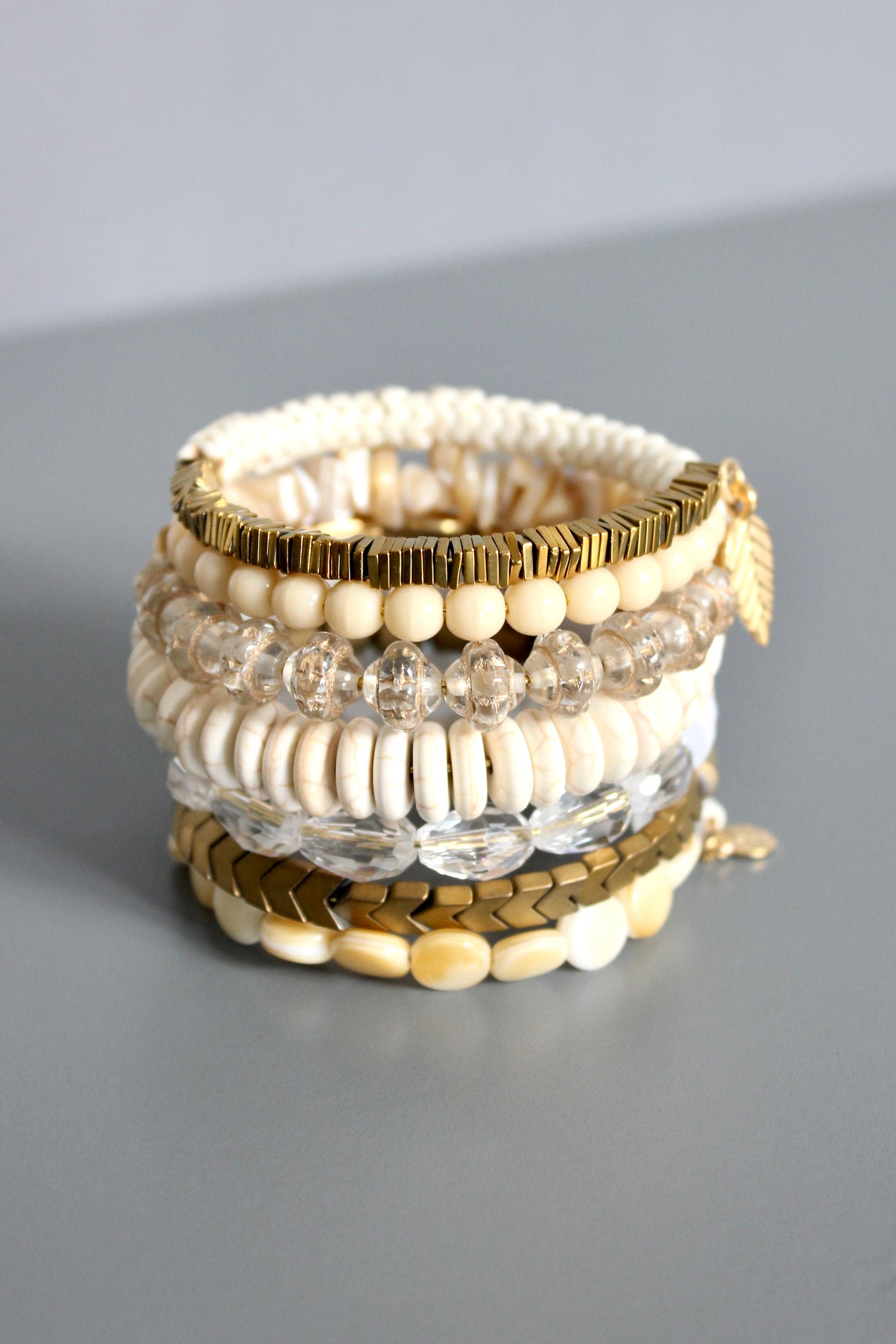 Christy White and Brass Wrap Bracelet